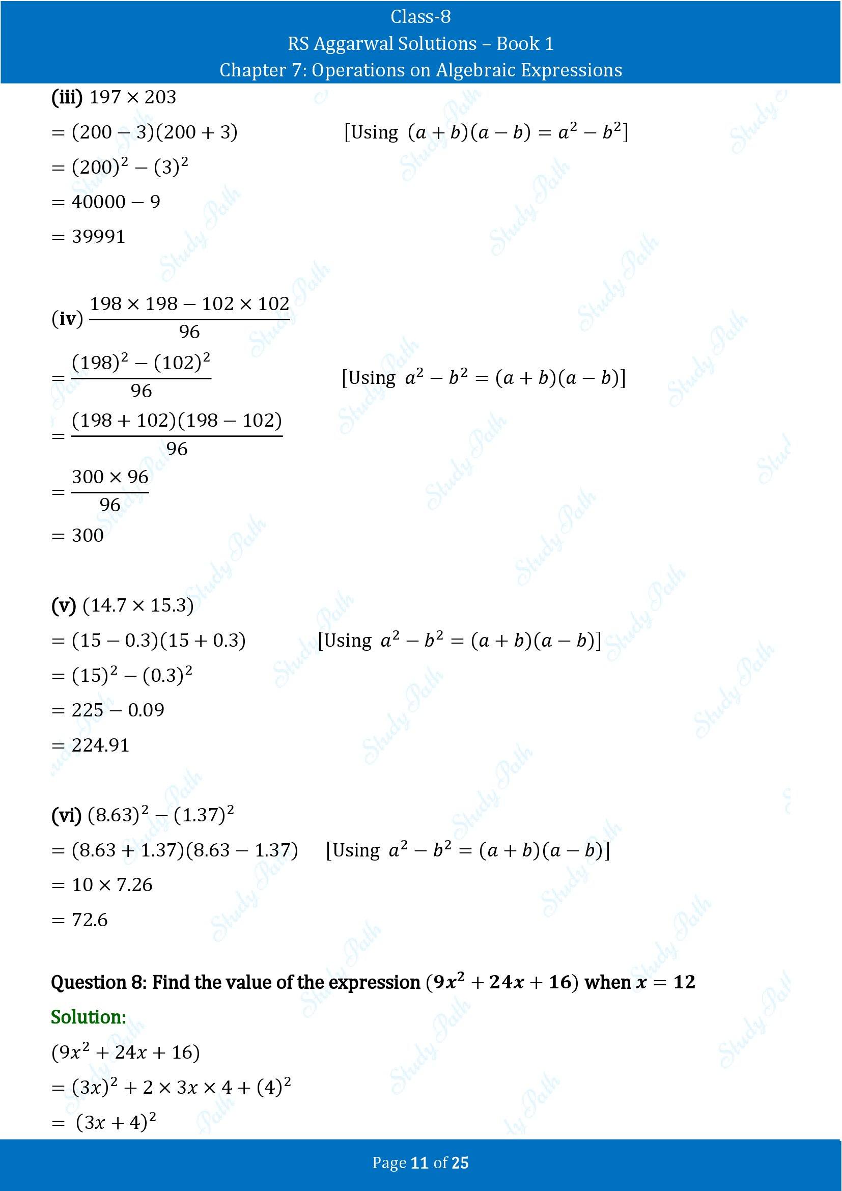 RS Aggarwal Solutions Class 8 Book 1 Chapter 7 Operations on Algebraic Expressions Exercise 7C 00011