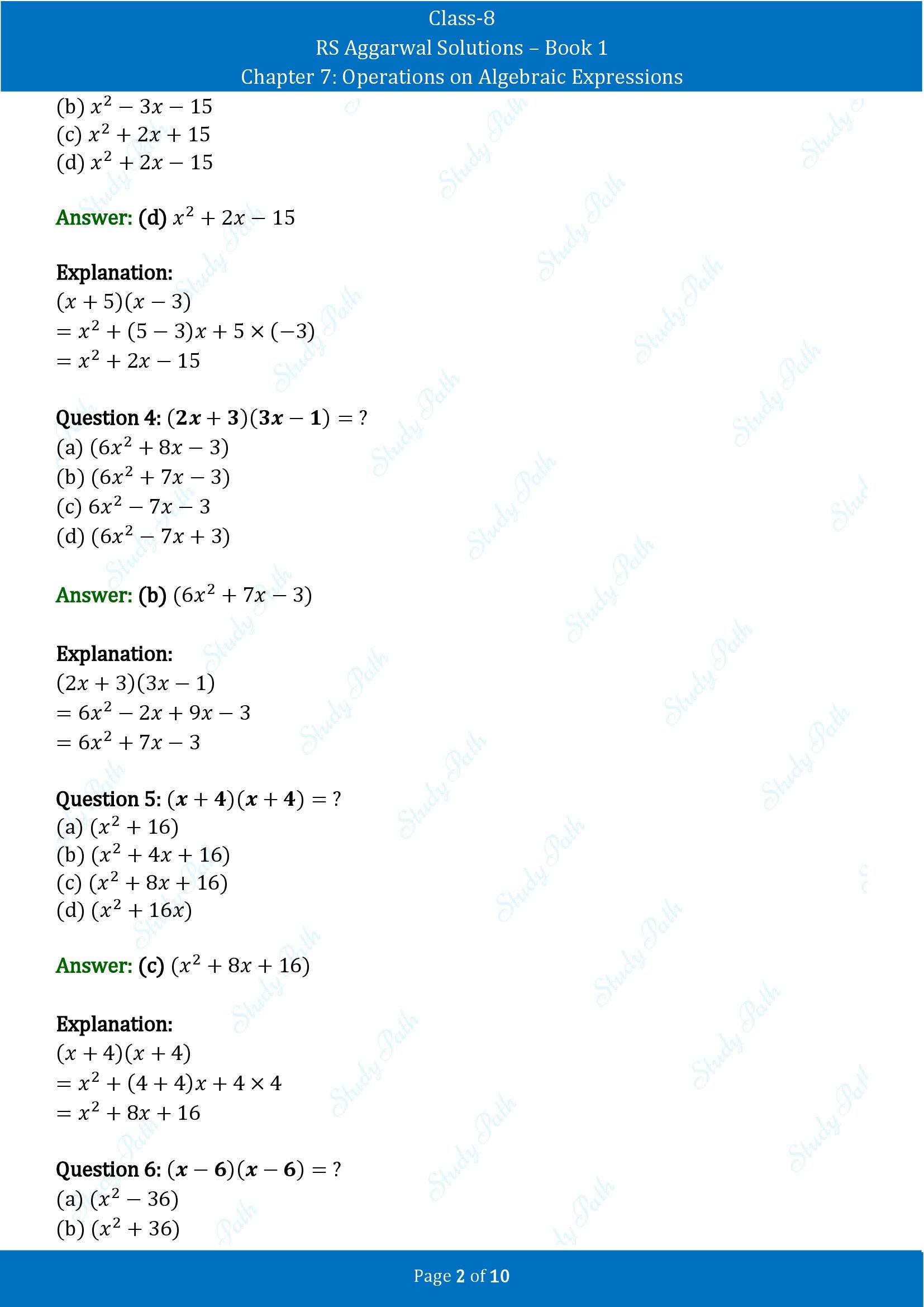 RS Aggarwal Solutions Class 8 Book 1 Chapter 7 Operations on Algebraic Expressions Exercise 7D 00002