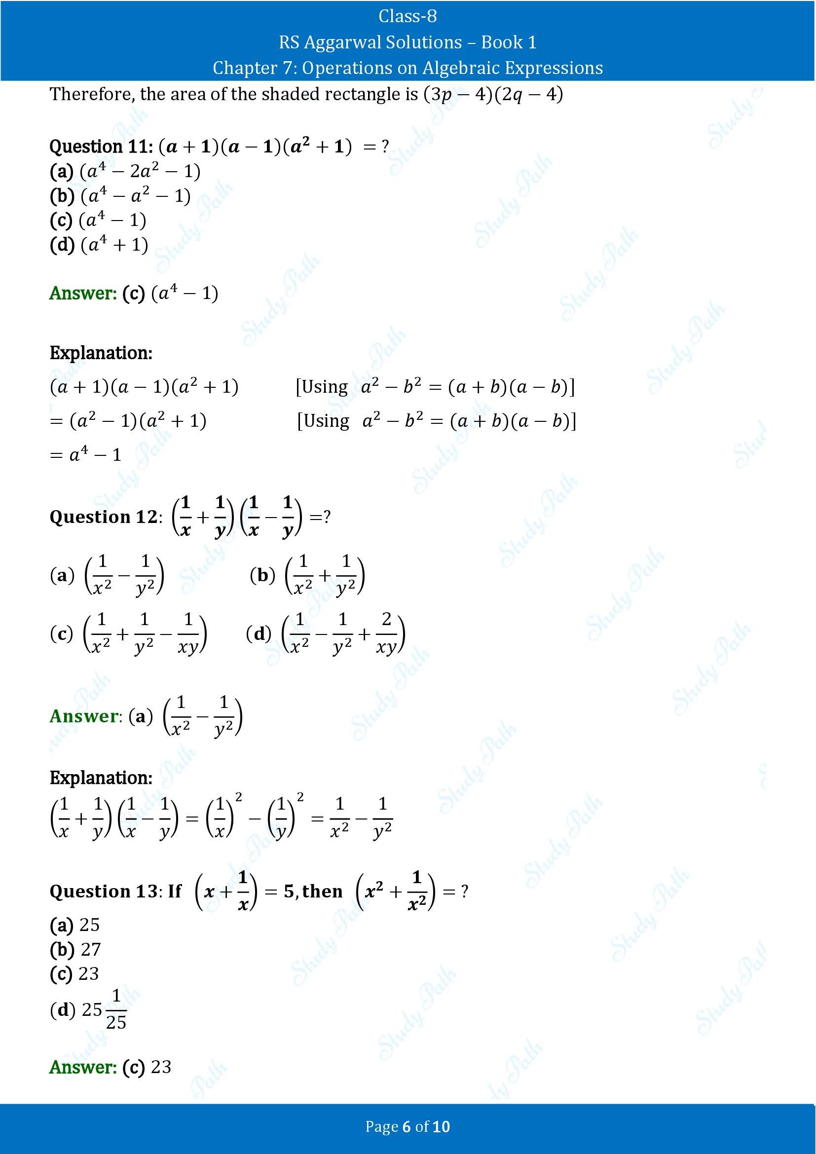 RS Aggarwal Solutions Class 8 Book 1 Chapter 7 Operations on Algebraic Expressions Exercise 7D 00006