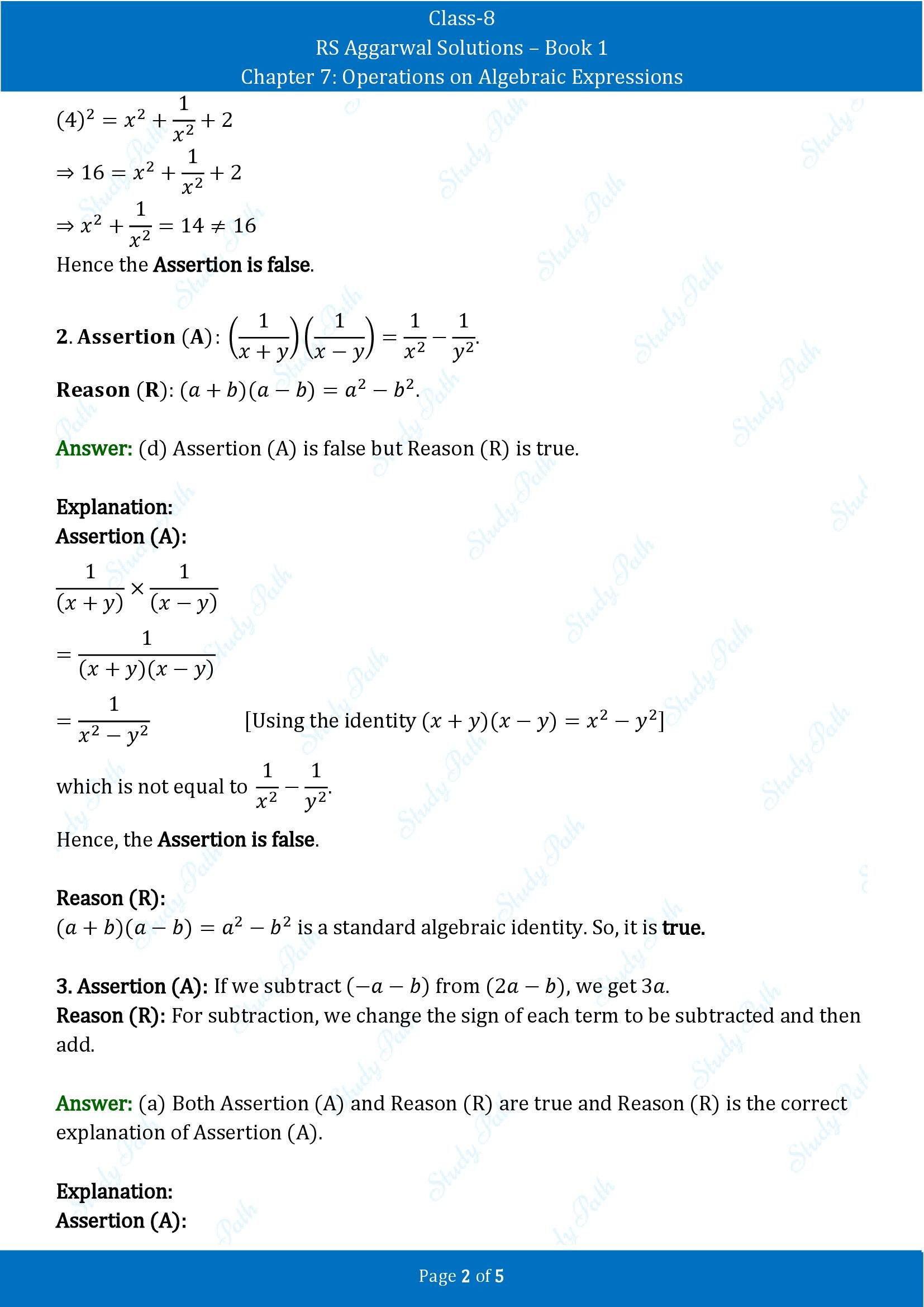 RS Aggarwal Solutions Class 8 Book 1 Chapter 7 Operations on Algebraic Expressions Exercise 7E 00002