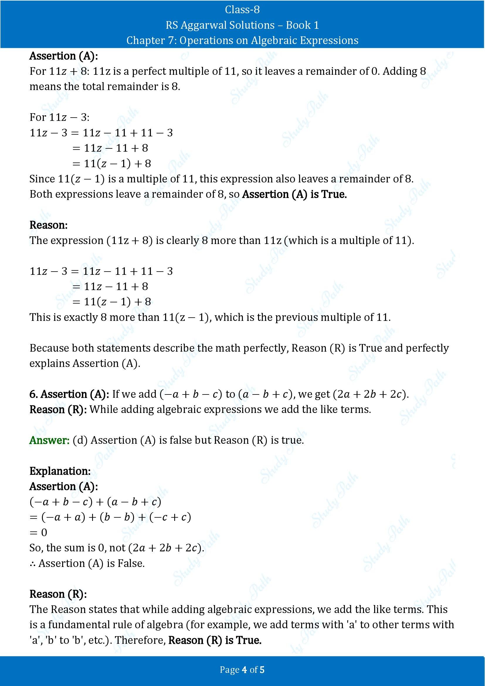 RS Aggarwal Solutions Class 8 Book 1 Chapter 7 Operations on Algebraic Expressions Exercise 7E 00004