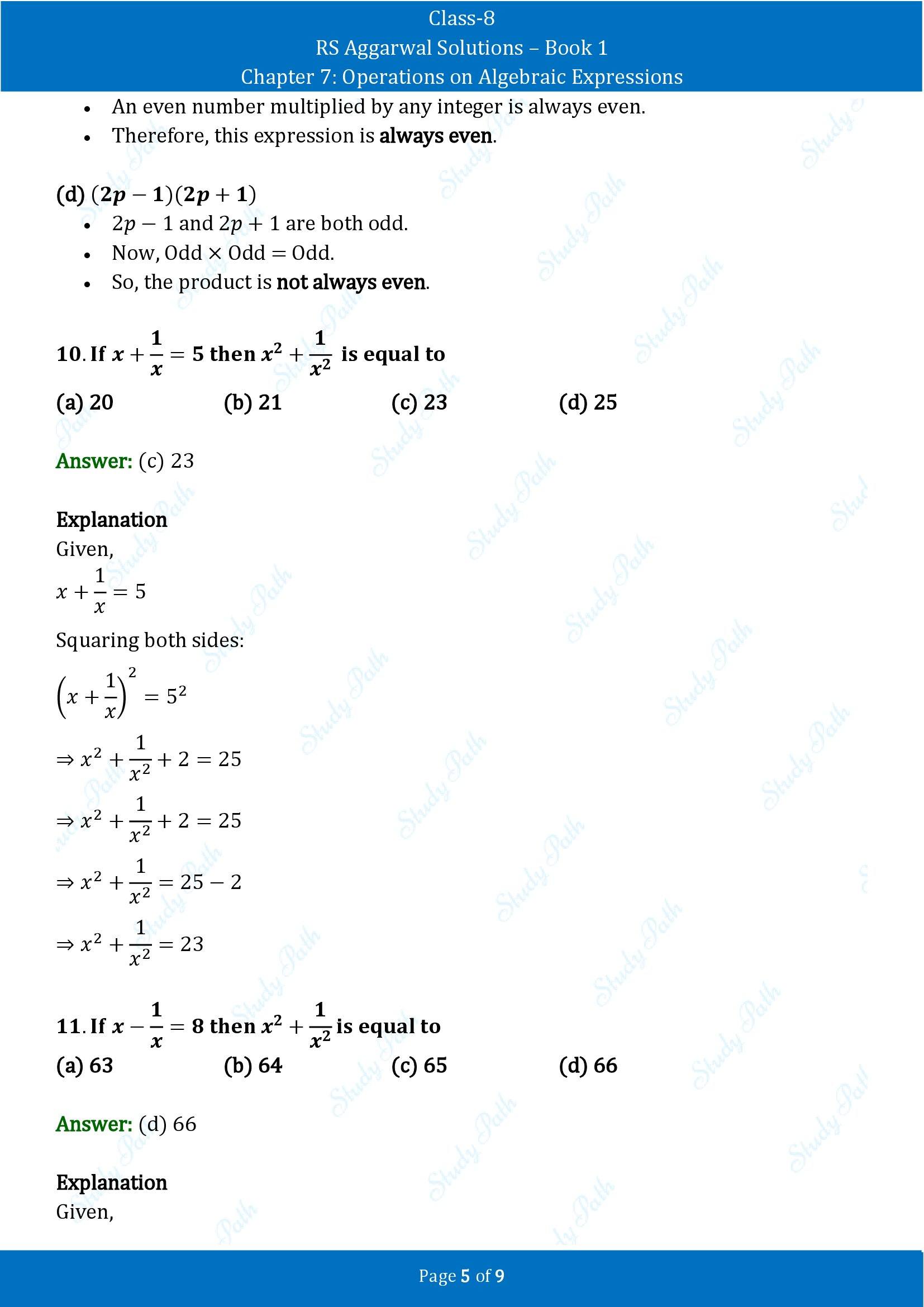 RS Aggarwal Solutions Class 8 Book 1 Chapter 7 Operations on Algebraic Expressions Test Paper 7 00005