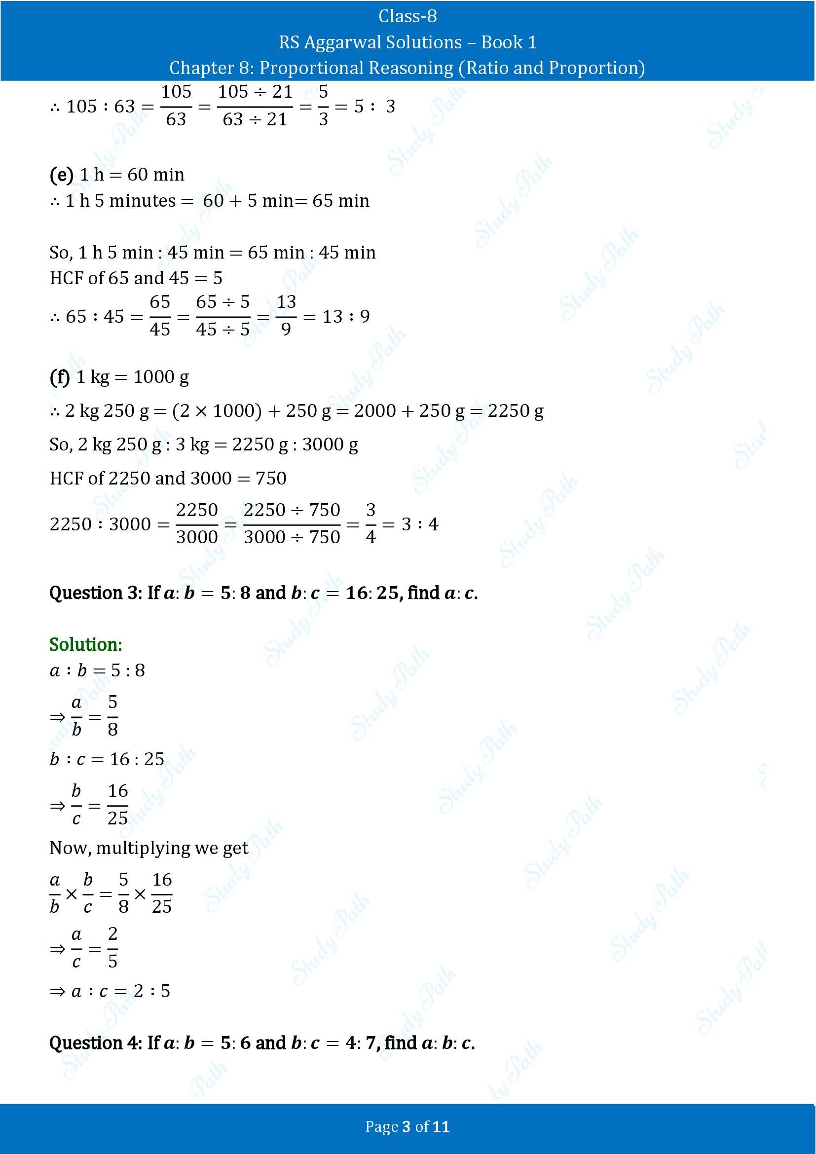 RS Aggarwal Solutions Class 8 Book 1 Chapter 8 Proportional Reasoning Ratio and Proportion Exercise 8A 00003