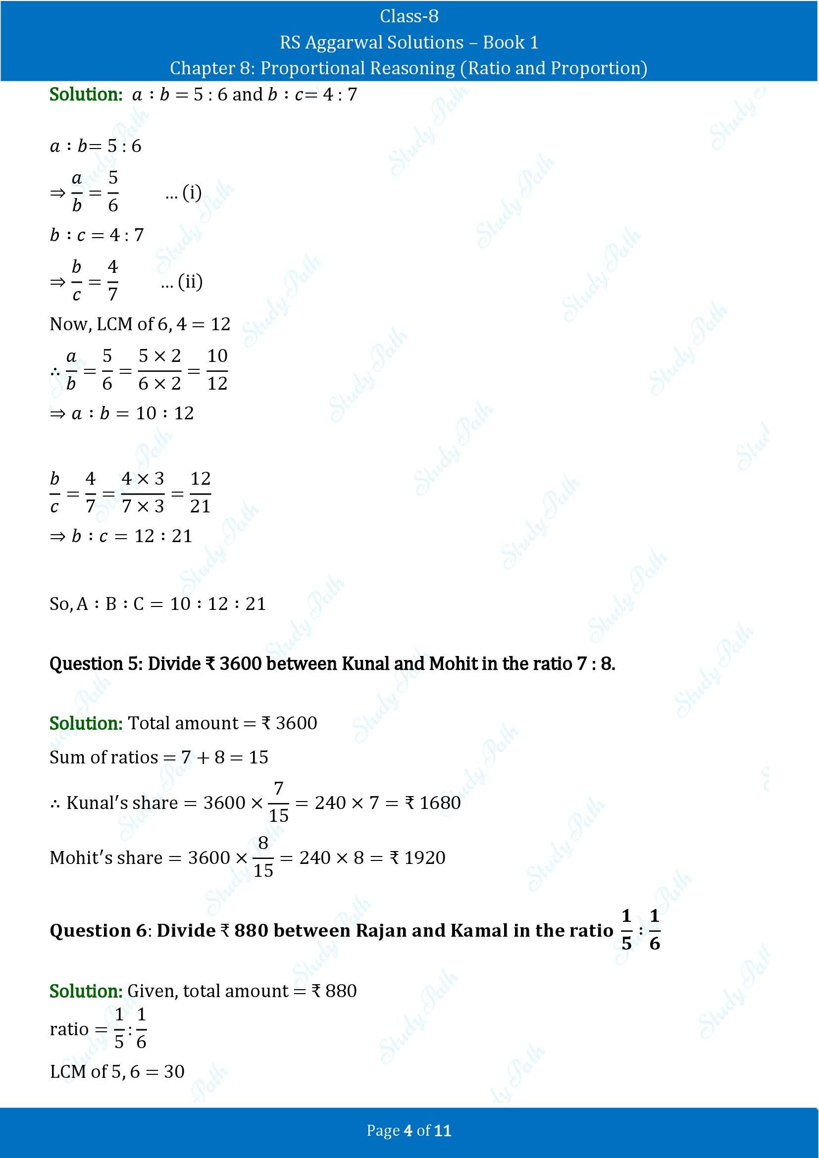 RS Aggarwal Solutions Class 8 Book 1 Chapter 8 Proportional Reasoning Ratio and Proportion Exercise 8A 00004