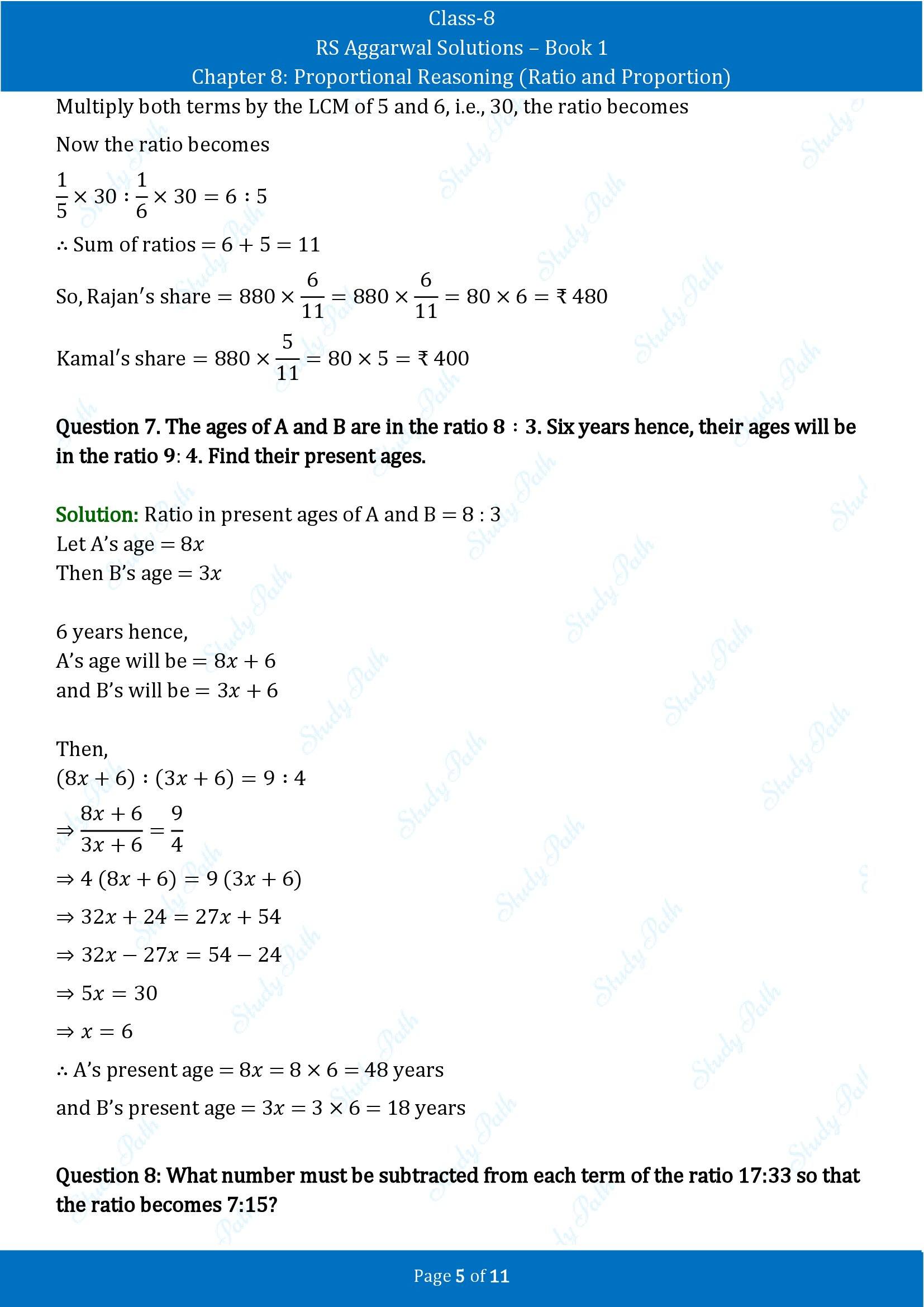 RS Aggarwal Solutions Class 8 Book 1 Chapter 8 Proportional Reasoning Ratio and Proportion Exercise 8A 00005