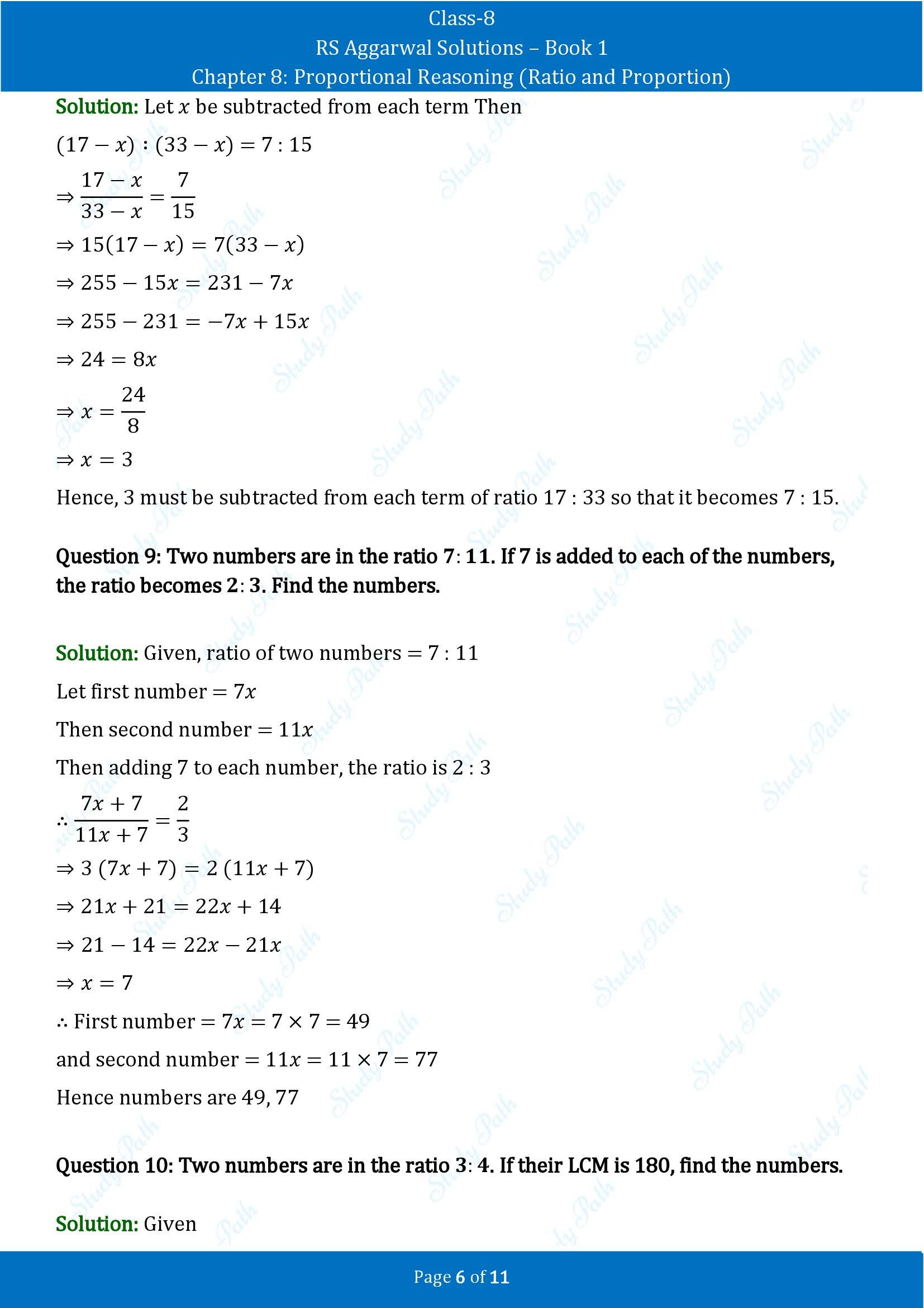 RS Aggarwal Solutions Class 8 Book 1 Chapter 8 Proportional Reasoning Ratio and Proportion Exercise 8A 00006
