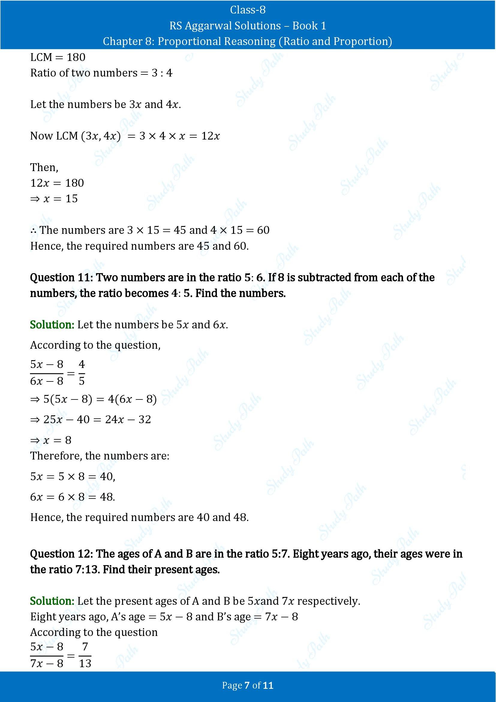 RS Aggarwal Solutions Class 8 Book 1 Chapter 8 Proportional Reasoning Ratio and Proportion Exercise 8A 00007