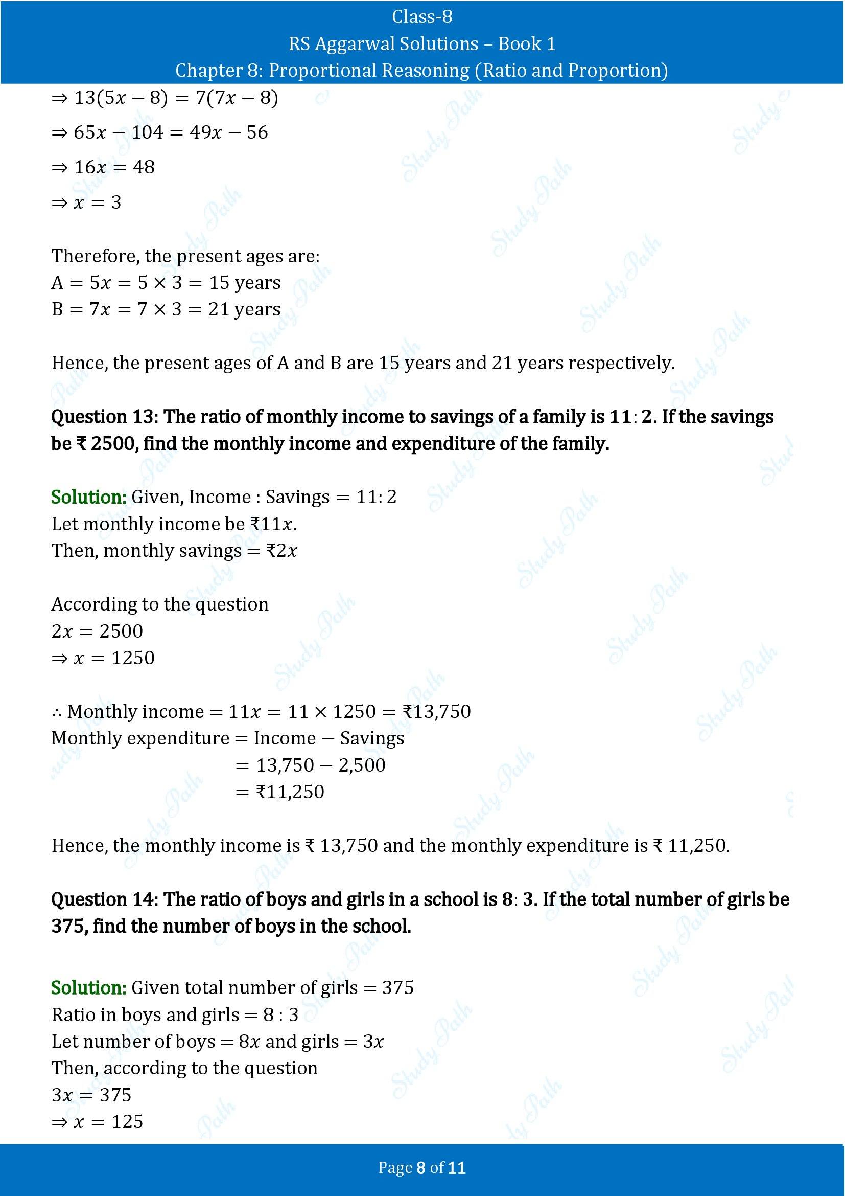 RS Aggarwal Solutions Class 8 Book 1 Chapter 8 Proportional Reasoning Ratio and Proportion Exercise 8A 00008