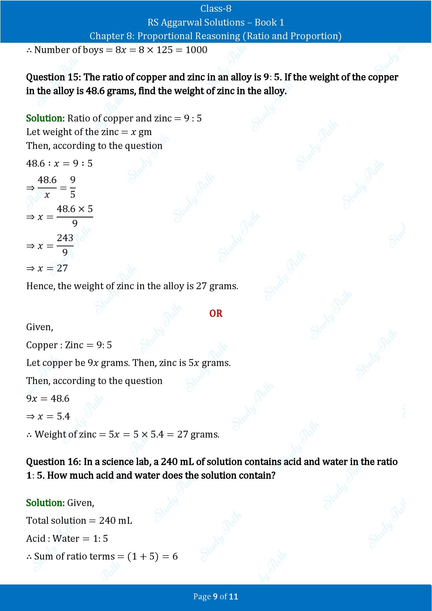 RS Aggarwal Solutions Class 8 Book 1 Chapter 8 Proportional Reasoning Ratio and Proportion Exercise 8A 00009