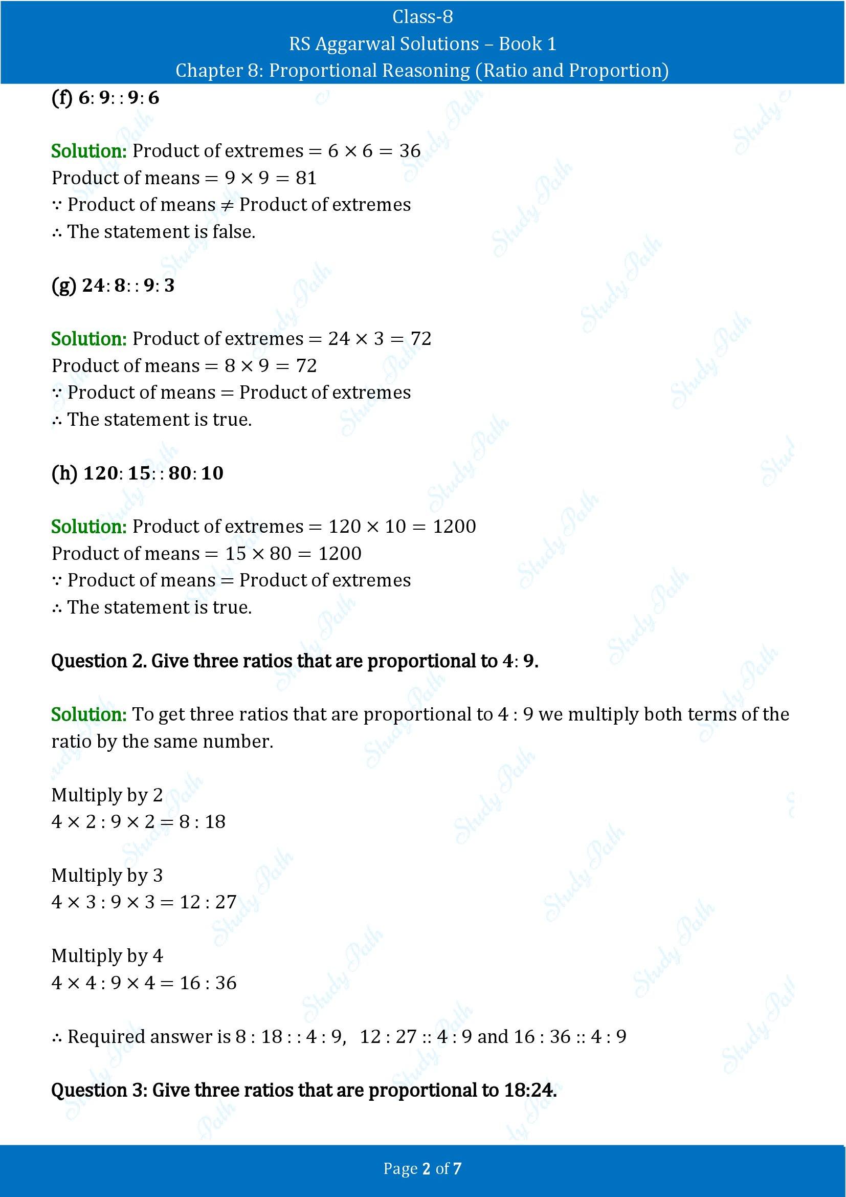 RS Aggarwal Solutions Class 8 Book 1 Chapter 8 Proportional Reasoning Ratio and Proportion Exercise 8B 00002