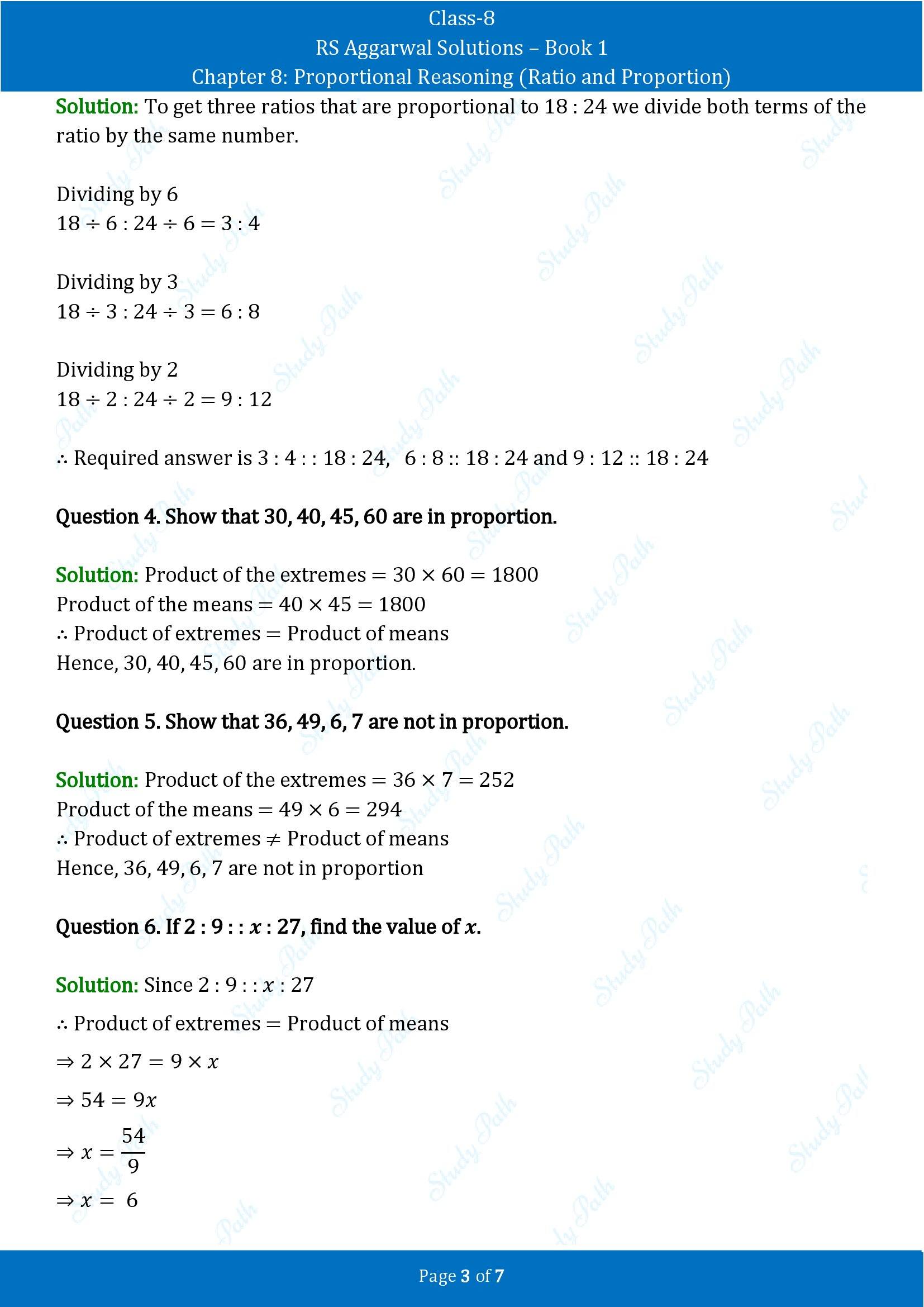 RS Aggarwal Solutions Class 8 Book 1 Chapter 8 Proportional Reasoning Ratio and Proportion Exercise 8B 00003