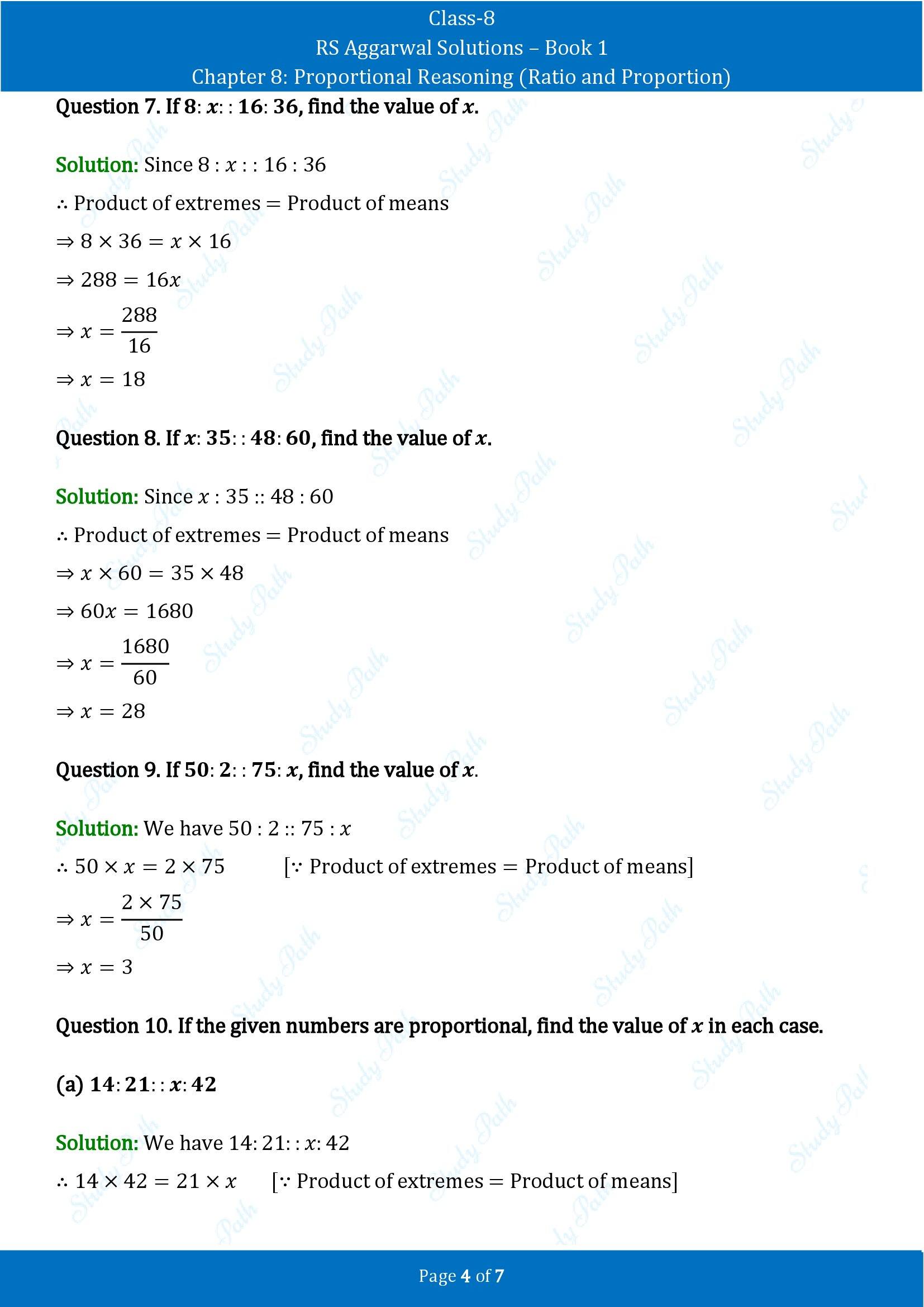 RS Aggarwal Solutions Class 8 Book 1 Chapter 8 Proportional Reasoning Ratio and Proportion Exercise 8B 00004