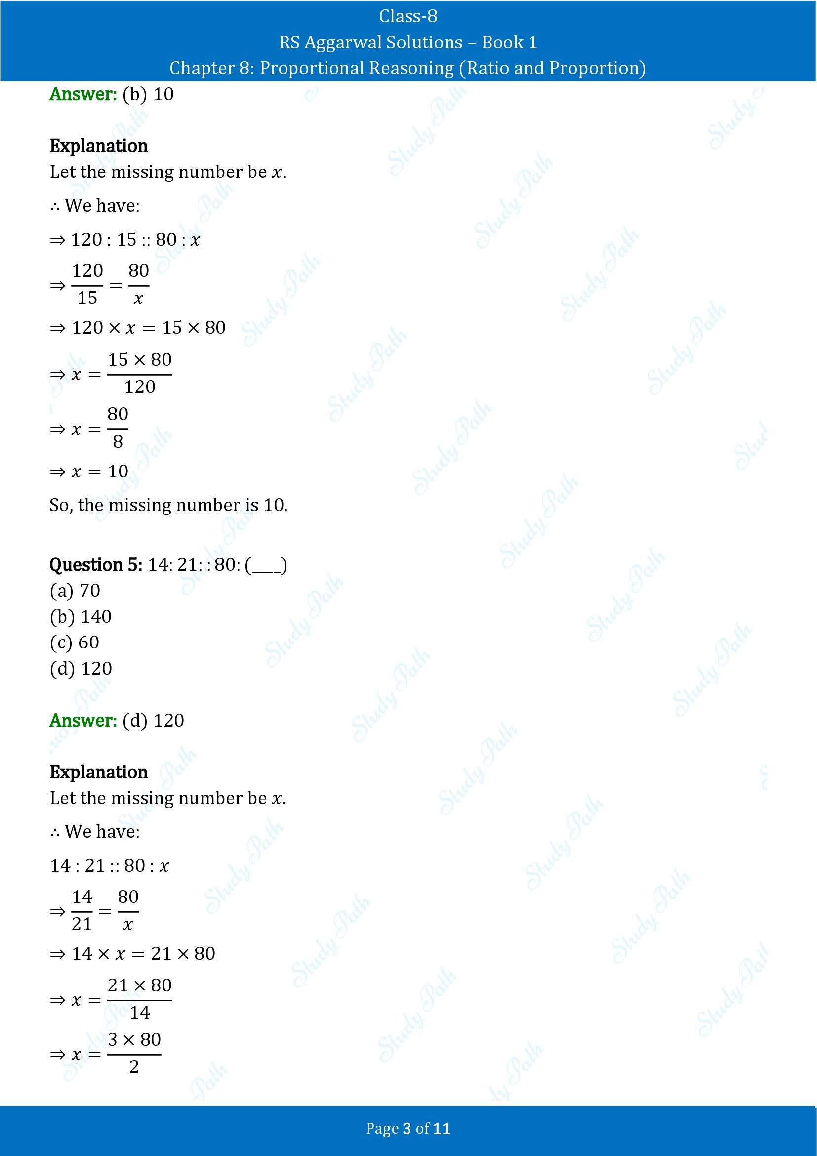RS Aggarwal Solutions Class 8 Book 1 Chapter 8 Proportional Reasoning Ratio and Proportion Exercise 8C 00003