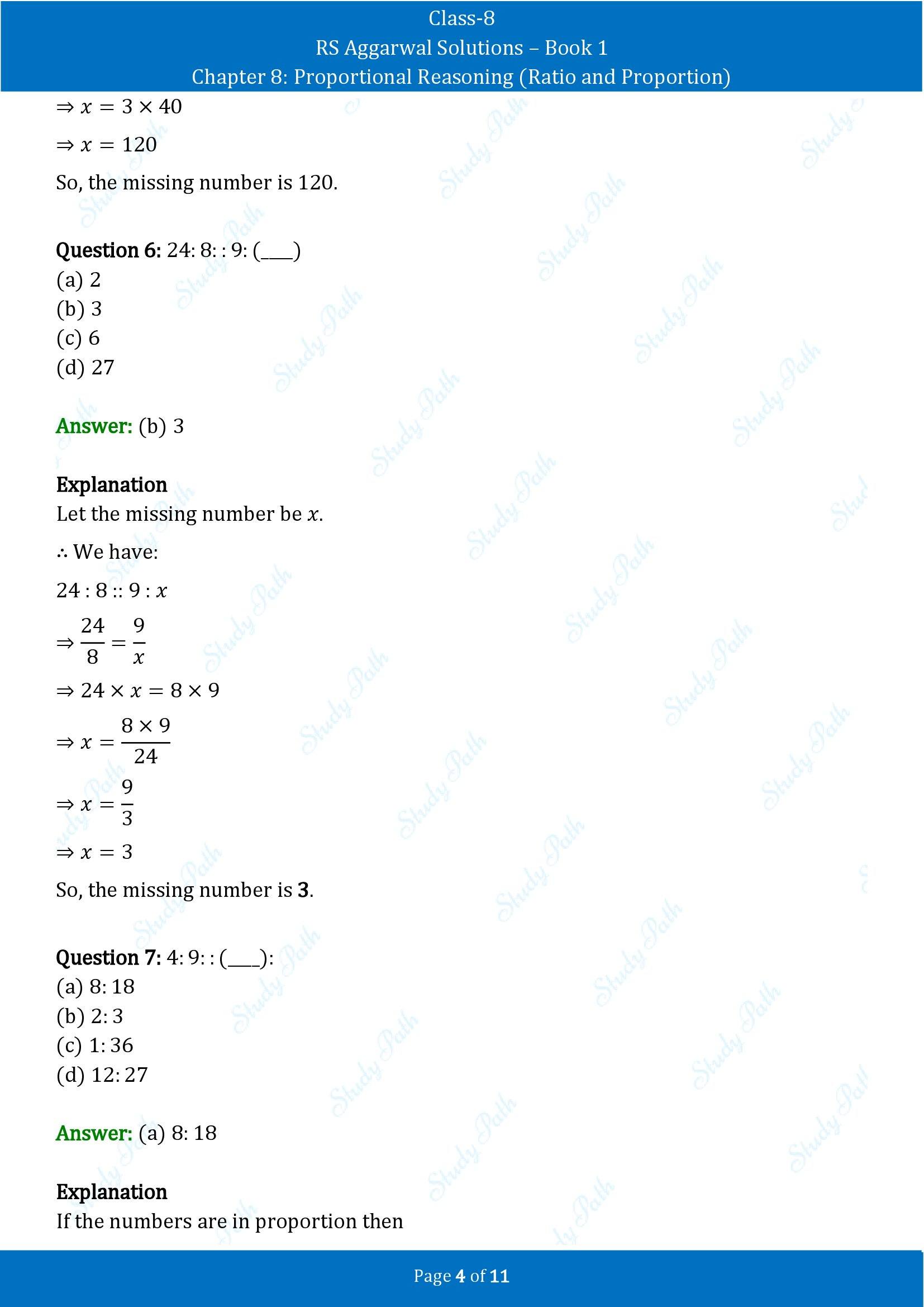 RS Aggarwal Solutions Class 8 Book 1 Chapter 8 Proportional Reasoning Ratio and Proportion Exercise 8C 00004