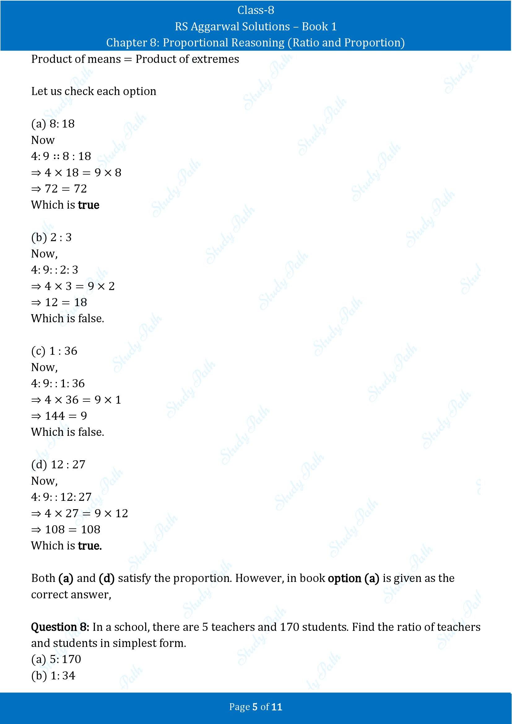 RS Aggarwal Solutions Class 8 Book 1 Chapter 8 Proportional Reasoning Ratio and Proportion Exercise 8C 00005