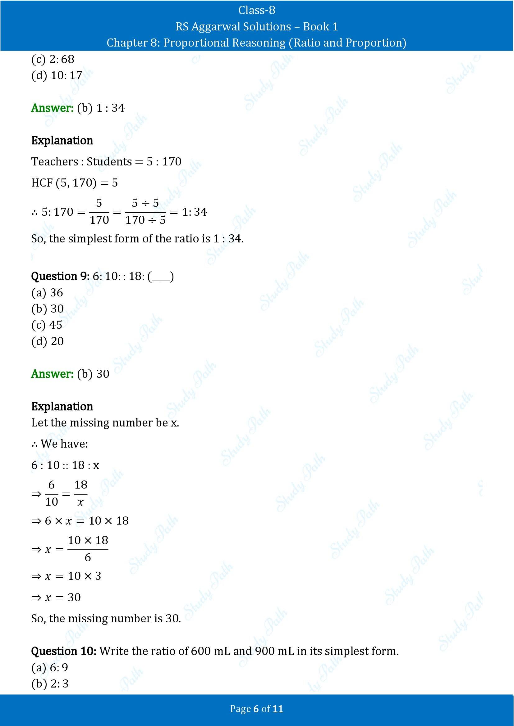 RS Aggarwal Solutions Class 8 Book 1 Chapter 8 Proportional Reasoning Ratio and Proportion Exercise 8C 00006