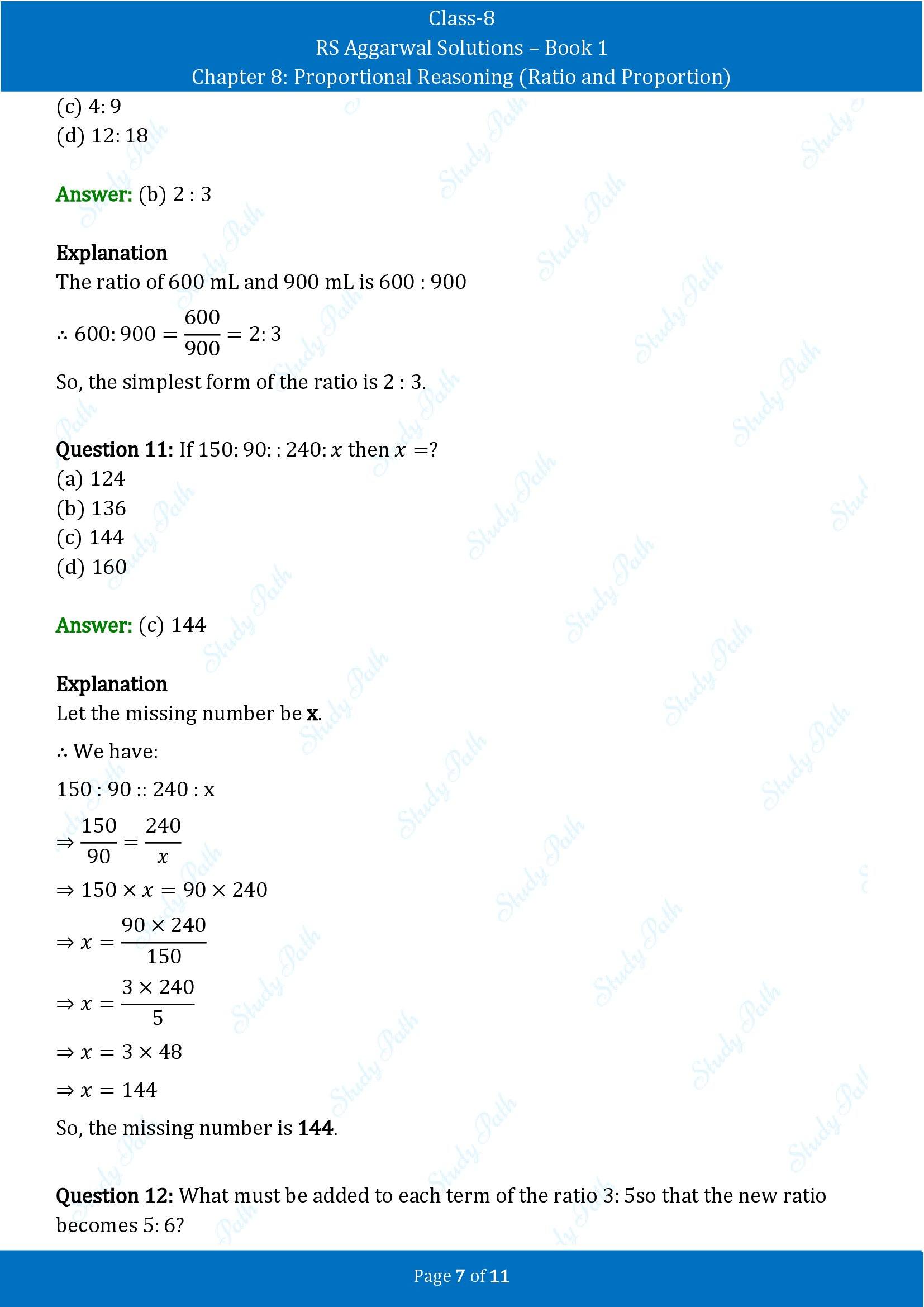 RS Aggarwal Solutions Class 8 Book 1 Chapter 8 Proportional Reasoning Ratio and Proportion Exercise 8C 00007