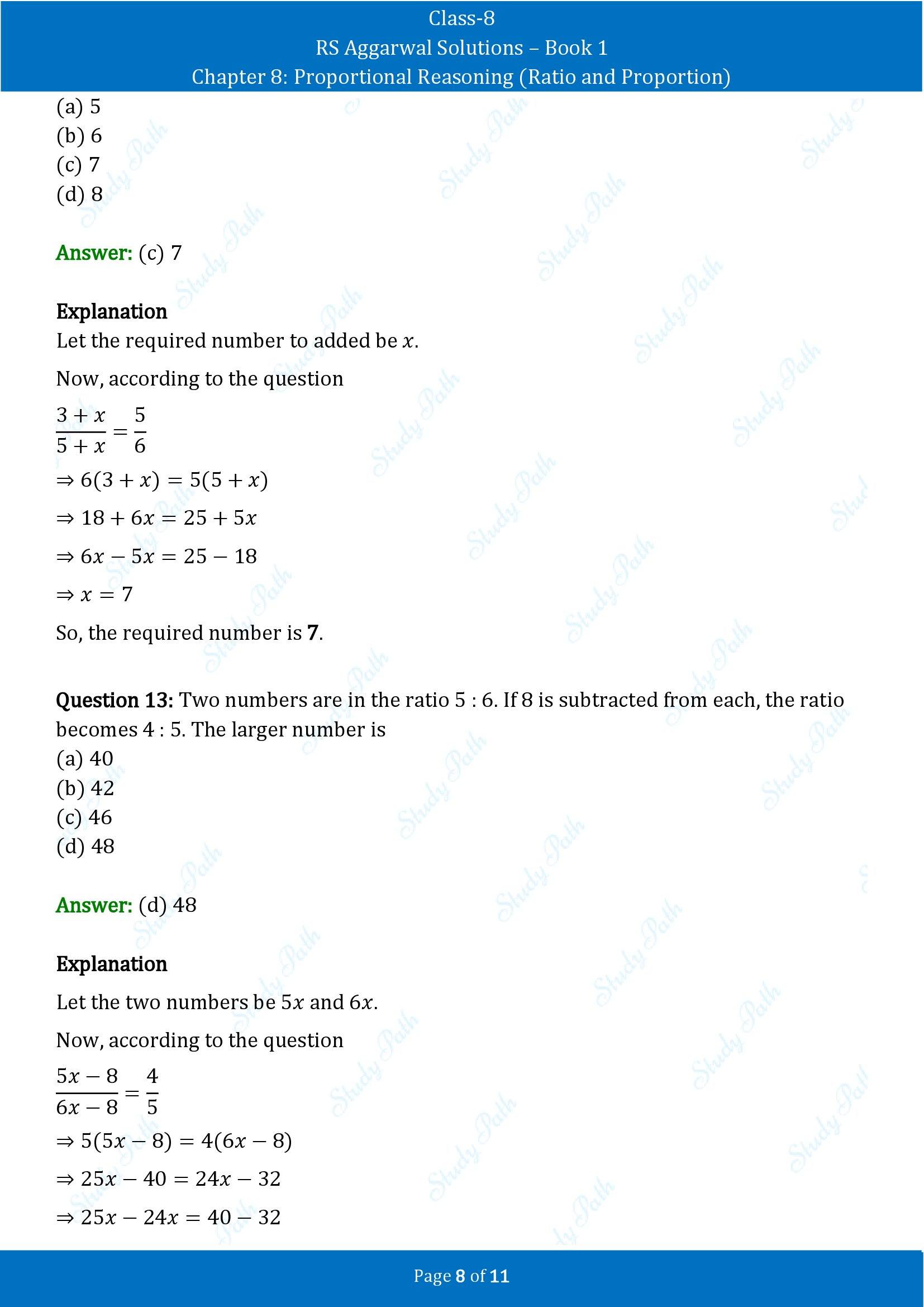 RS Aggarwal Solutions Class 8 Book 1 Chapter 8 Proportional Reasoning Ratio and Proportion Exercise 8C 00008