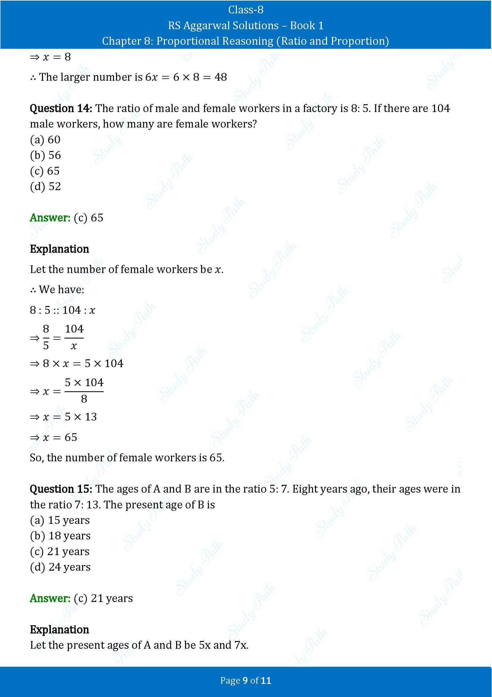RS Aggarwal Solutions Class 8 Book 1 Chapter 8 Proportional Reasoning Ratio and Proportion Exercise 8C 00009