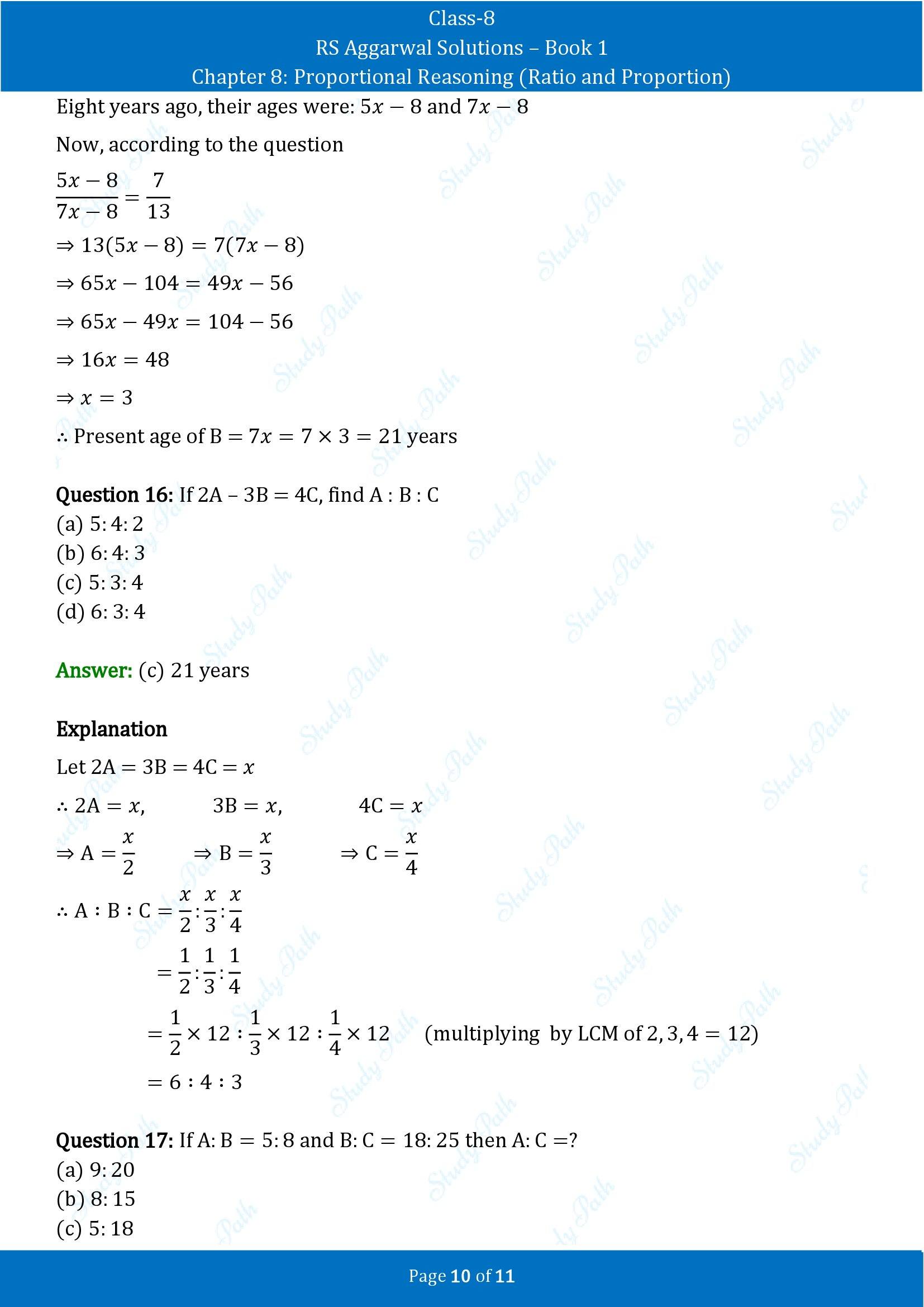 RS Aggarwal Solutions Class 8 Book 1 Chapter 8 Proportional Reasoning Ratio and Proportion Exercise 8C 00010