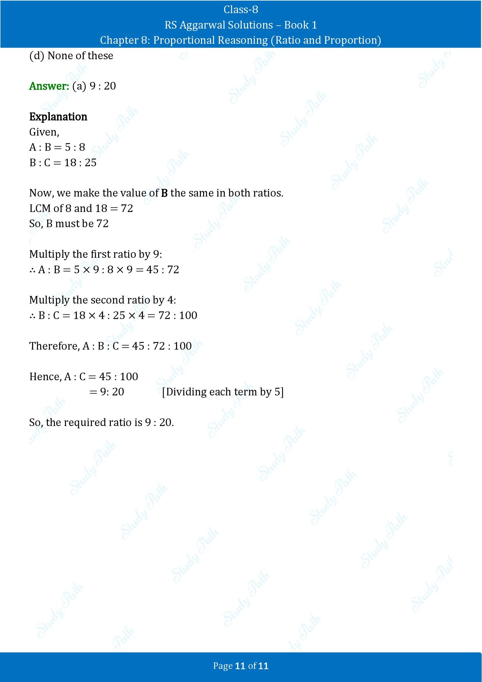 RS Aggarwal Solutions Class 8 Book 1 Chapter 8 Proportional Reasoning Ratio and Proportion Exercise 8C 00011