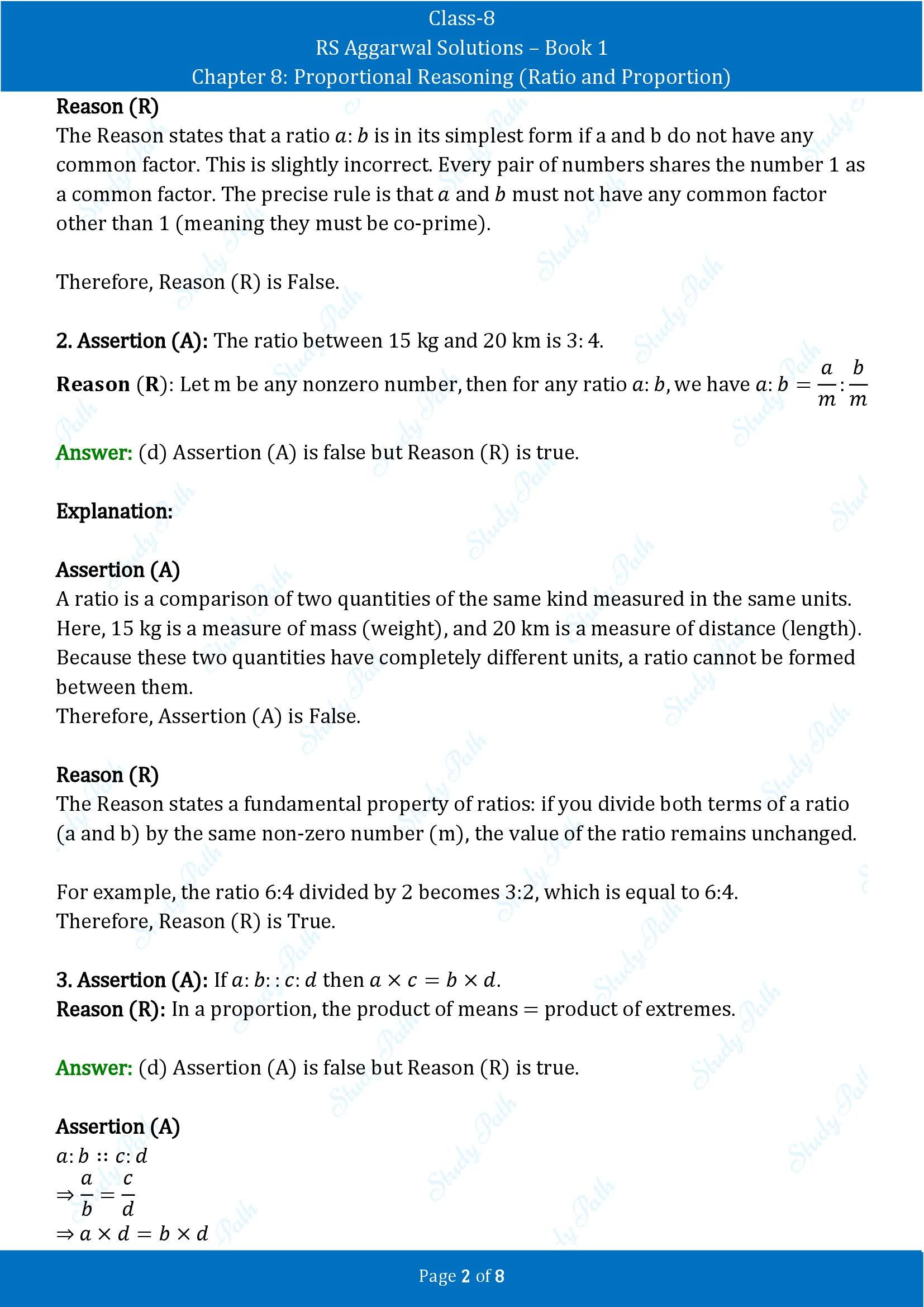 RS Aggarwal Solutions Class 8 Book 1 Chapter 8 Proportional Reasoning Ratio and Proportion Exercise 8D 00002