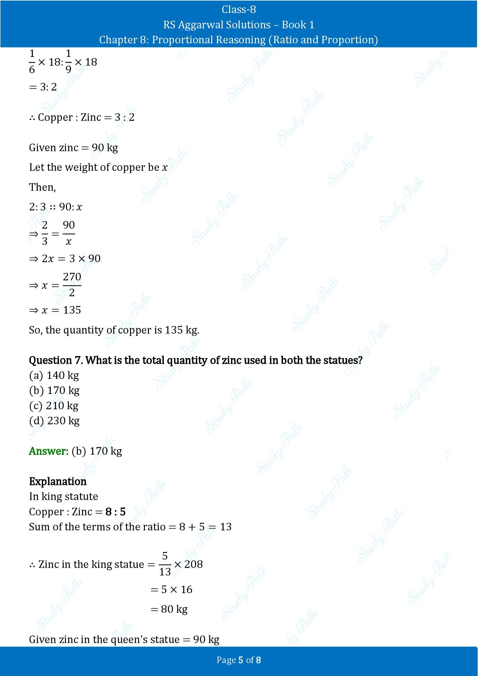 RS Aggarwal Solutions Class 8 Book 1 Chapter 8 Proportional Reasoning Ratio and Proportion Exercise 8D 00005