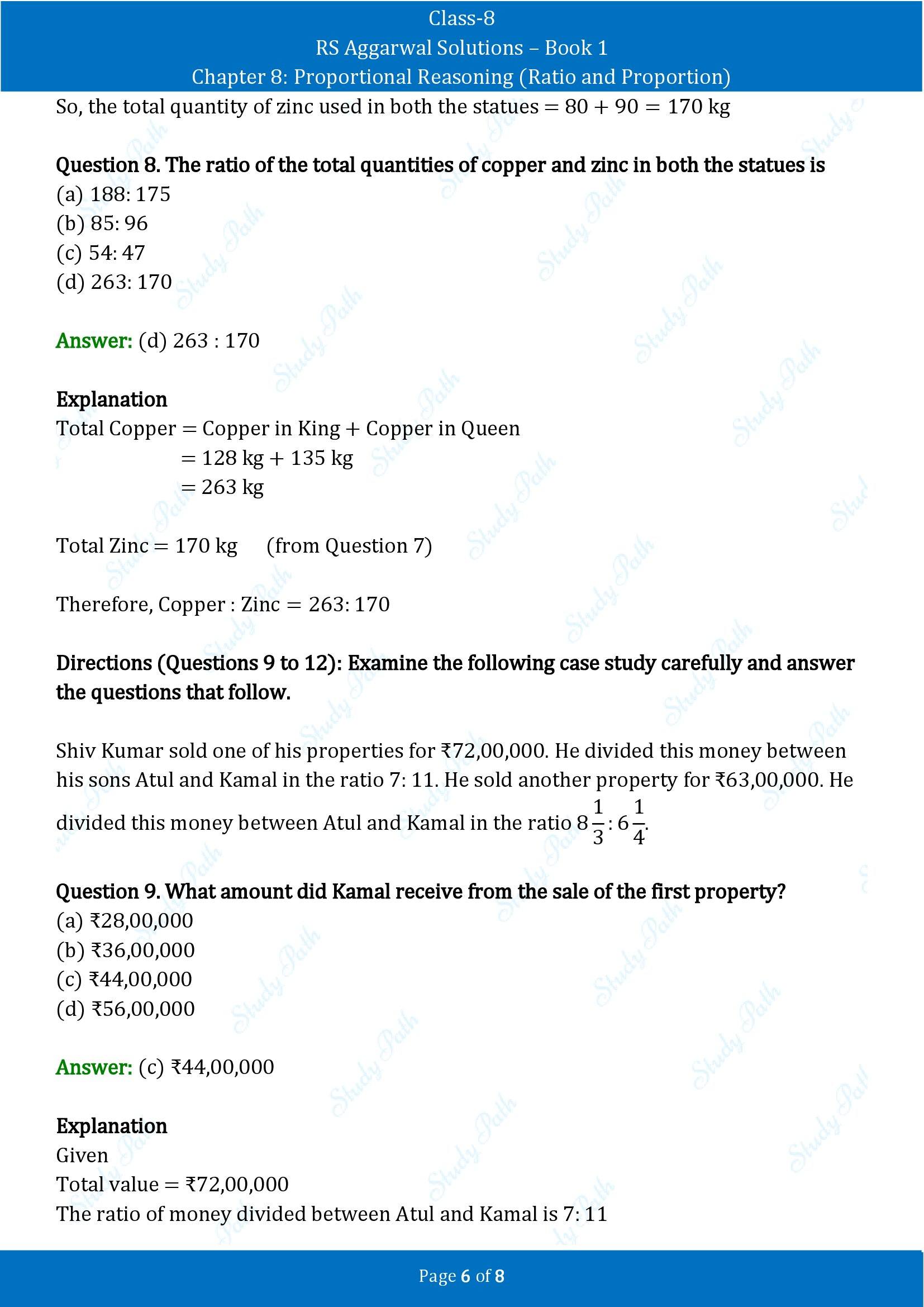 RS Aggarwal Solutions Class 8 Book 1 Chapter 8 Proportional Reasoning Ratio and Proportion Exercise 8D 00006