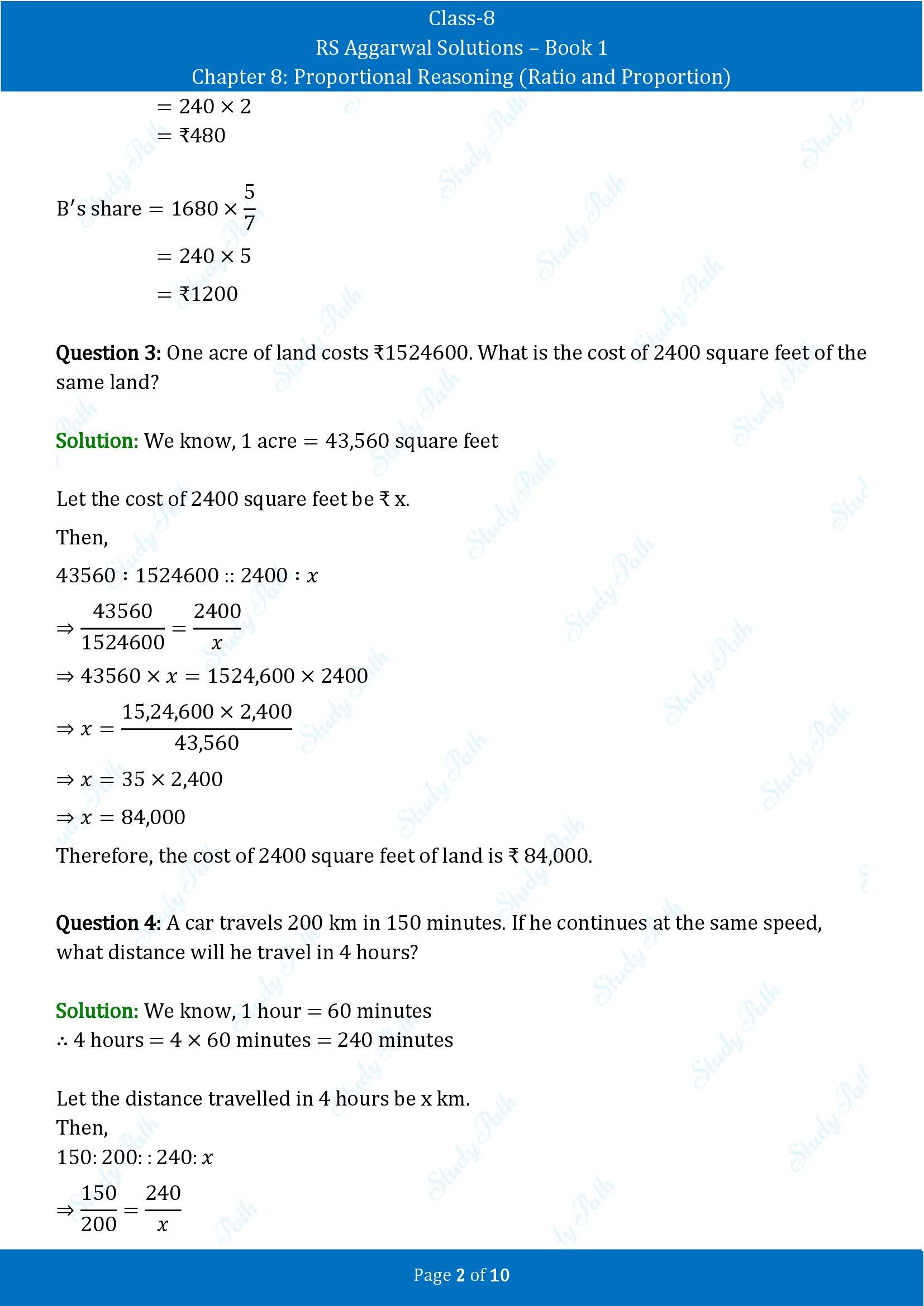 RS Aggarwal Solutions Class 8 Book 1 Chapter 8 Proportional Reasoning Ratio and Proportion Test Paper 8 00002