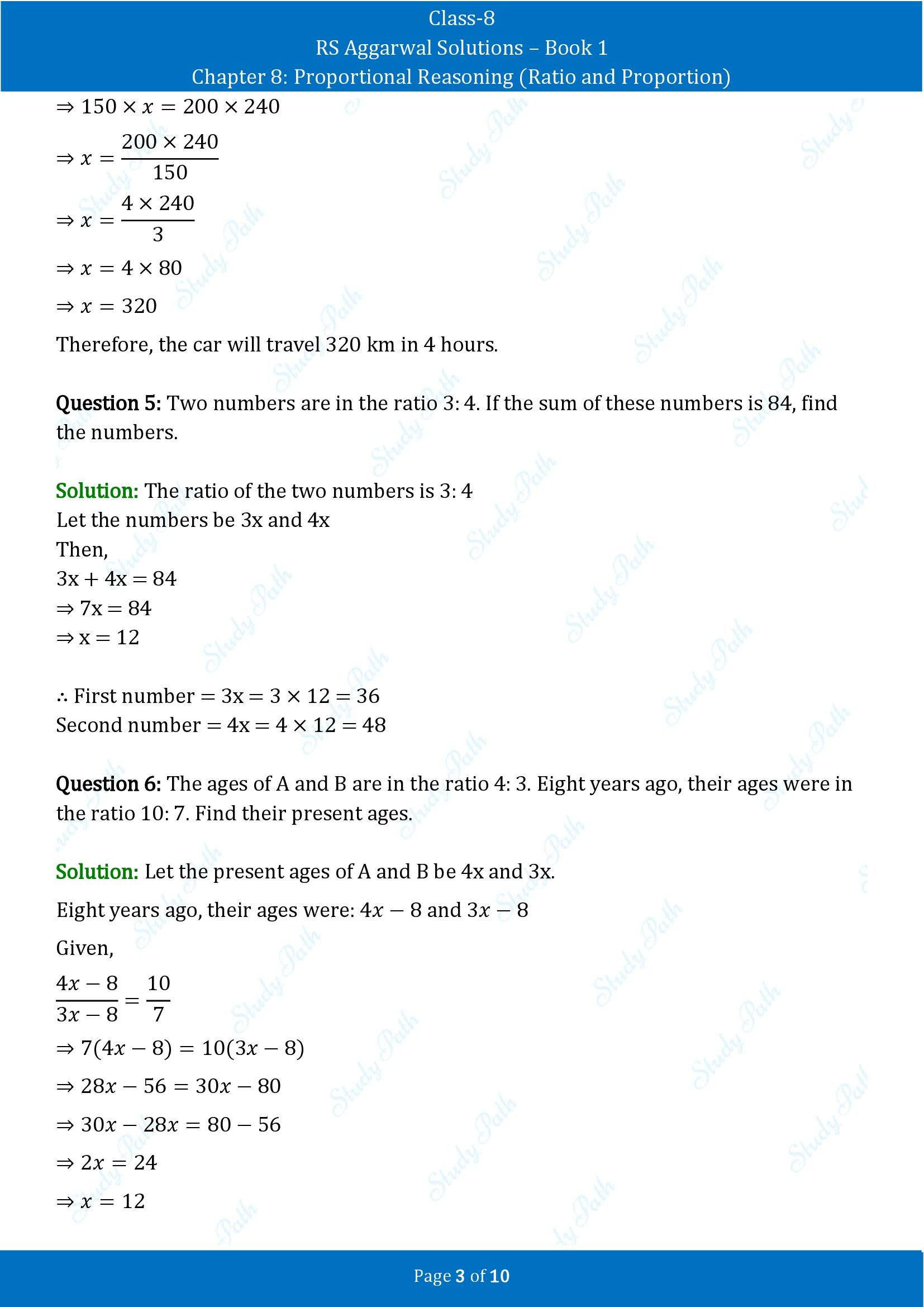 RS Aggarwal Solutions Class 8 Book 1 Chapter 8 Proportional Reasoning Ratio and Proportion Test Paper 8 00003