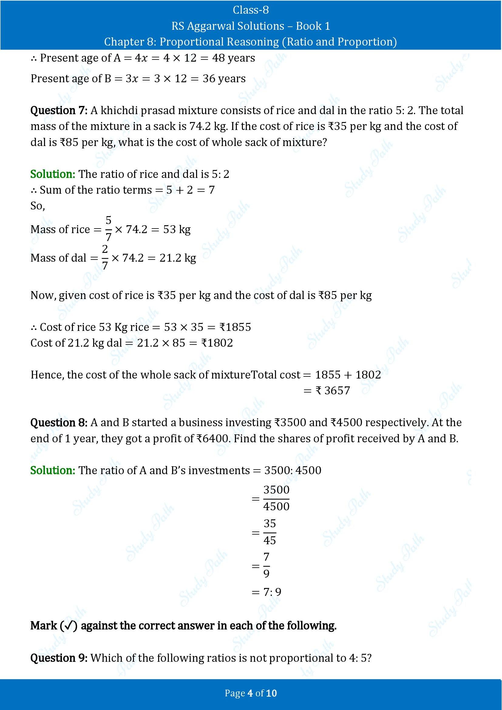 RS Aggarwal Solutions Class 8 Book 1 Chapter 8 Proportional Reasoning Ratio and Proportion Test Paper 8 00004