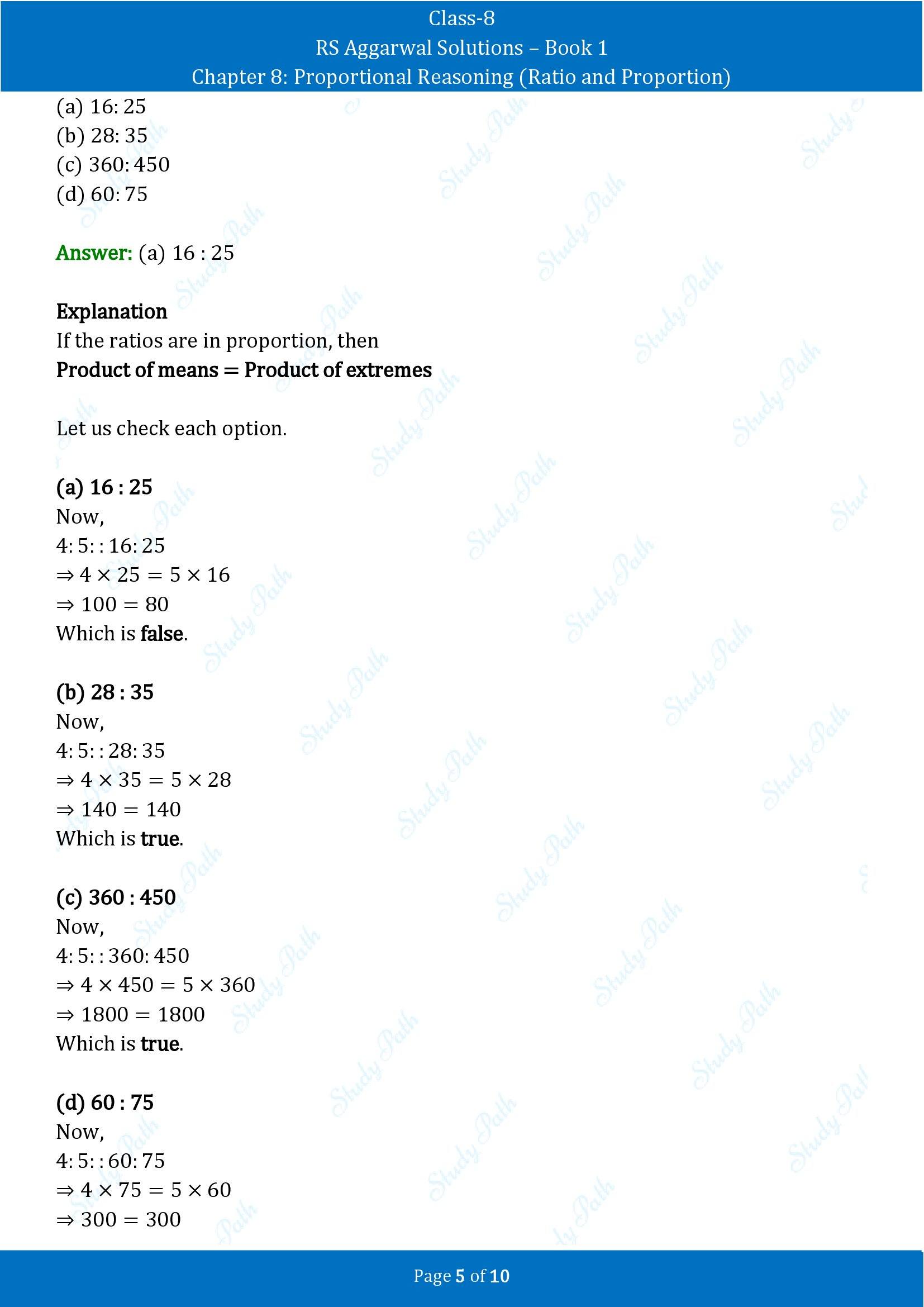 RS Aggarwal Solutions Class 8 Book 1 Chapter 8 Proportional Reasoning Ratio and Proportion Test Paper 8 00005