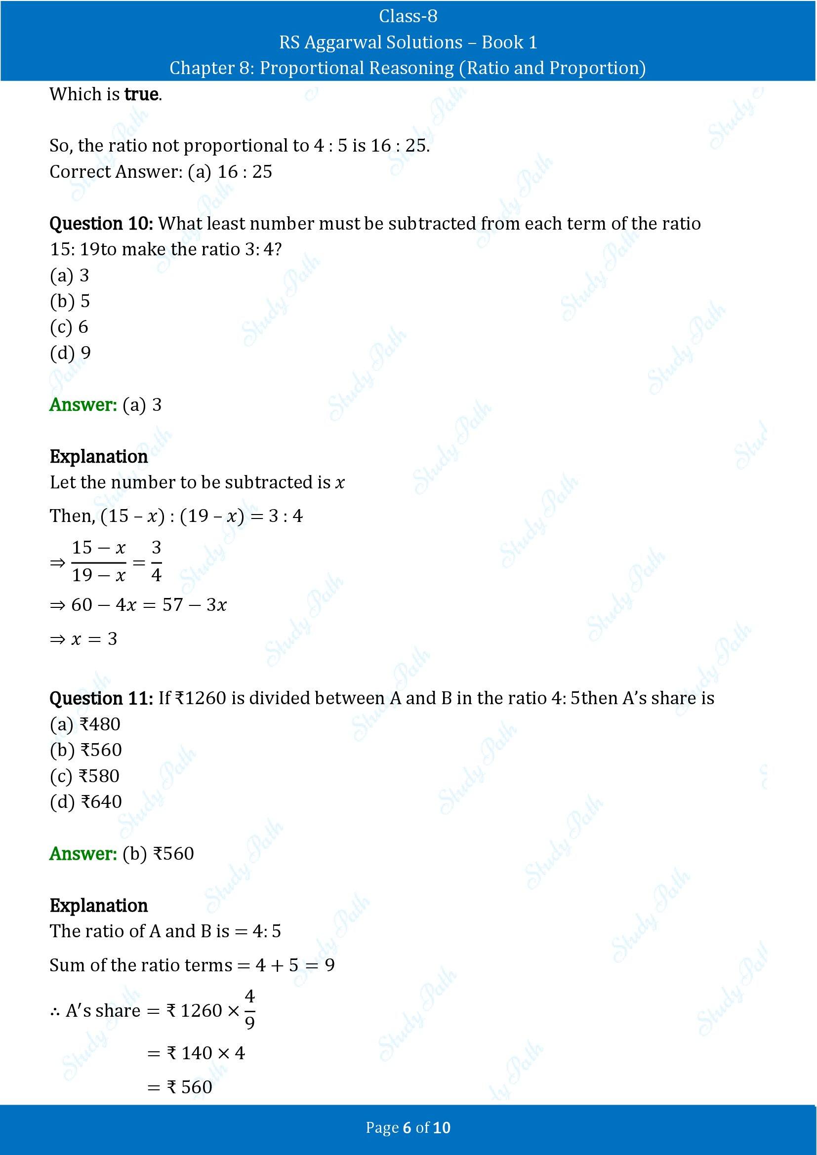 RS Aggarwal Solutions Class 8 Book 1 Chapter 8 Proportional Reasoning Ratio and Proportion Test Paper 8 00006