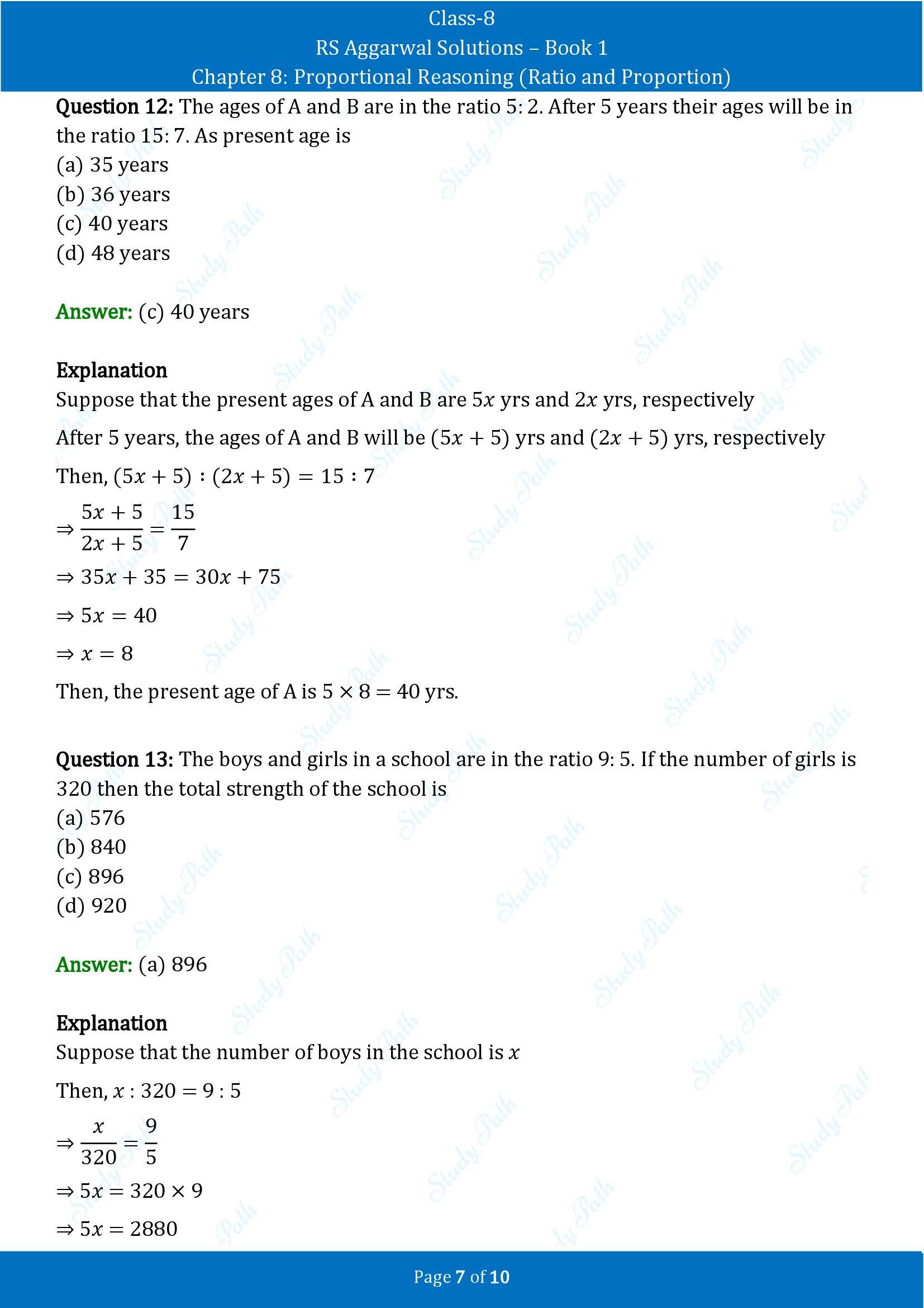 RS Aggarwal Solutions Class 8 Book 1 Chapter 8 Proportional Reasoning Ratio and Proportion Test Paper 8 00007