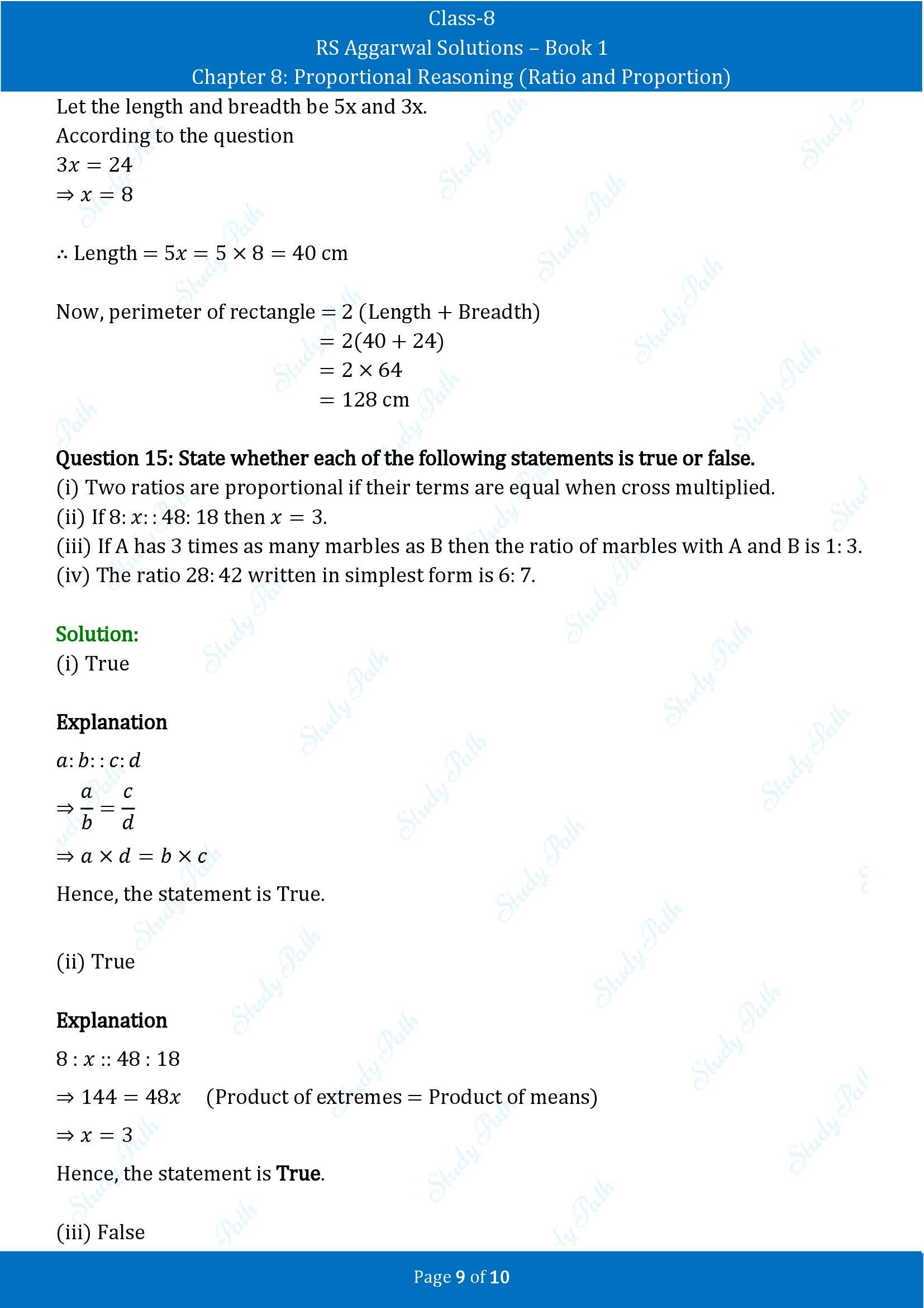 RS Aggarwal Solutions Class 8 Book 1 Chapter 8 Proportional Reasoning Ratio and Proportion Test Paper 8 00009