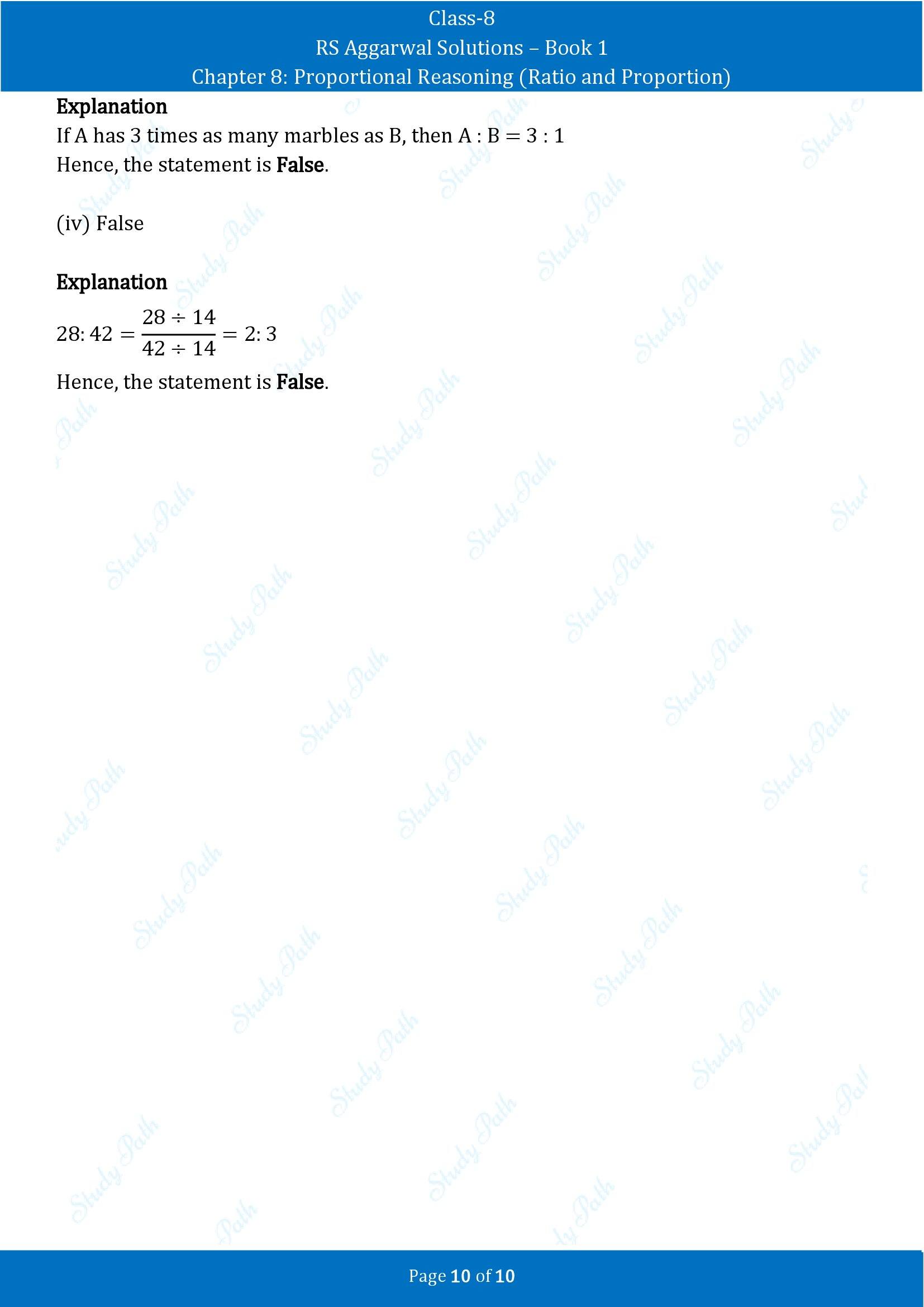 RS Aggarwal Solutions Class 8 Book 1 Chapter 8 Proportional Reasoning Ratio and Proportion Test Paper 8 00010