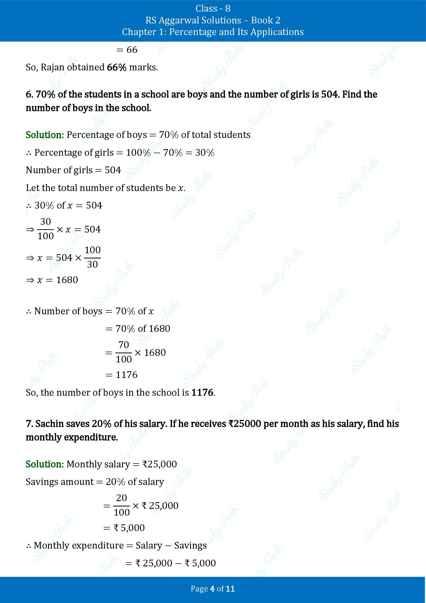 RS Aggarwal Solutions Class 8 Book 2 Chapter 1 Percentage and Its Applications Exercise 1A 00004