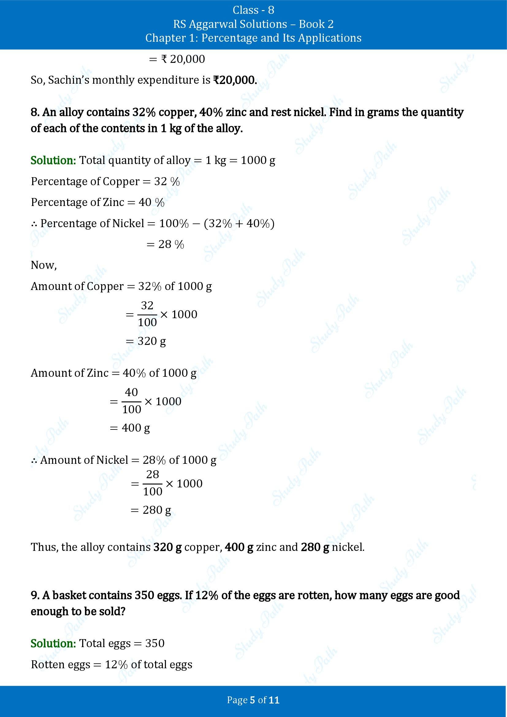 RS Aggarwal Solutions Class 8 Book 2 Chapter 1 Percentage and Its Applications Exercise 1A 00005