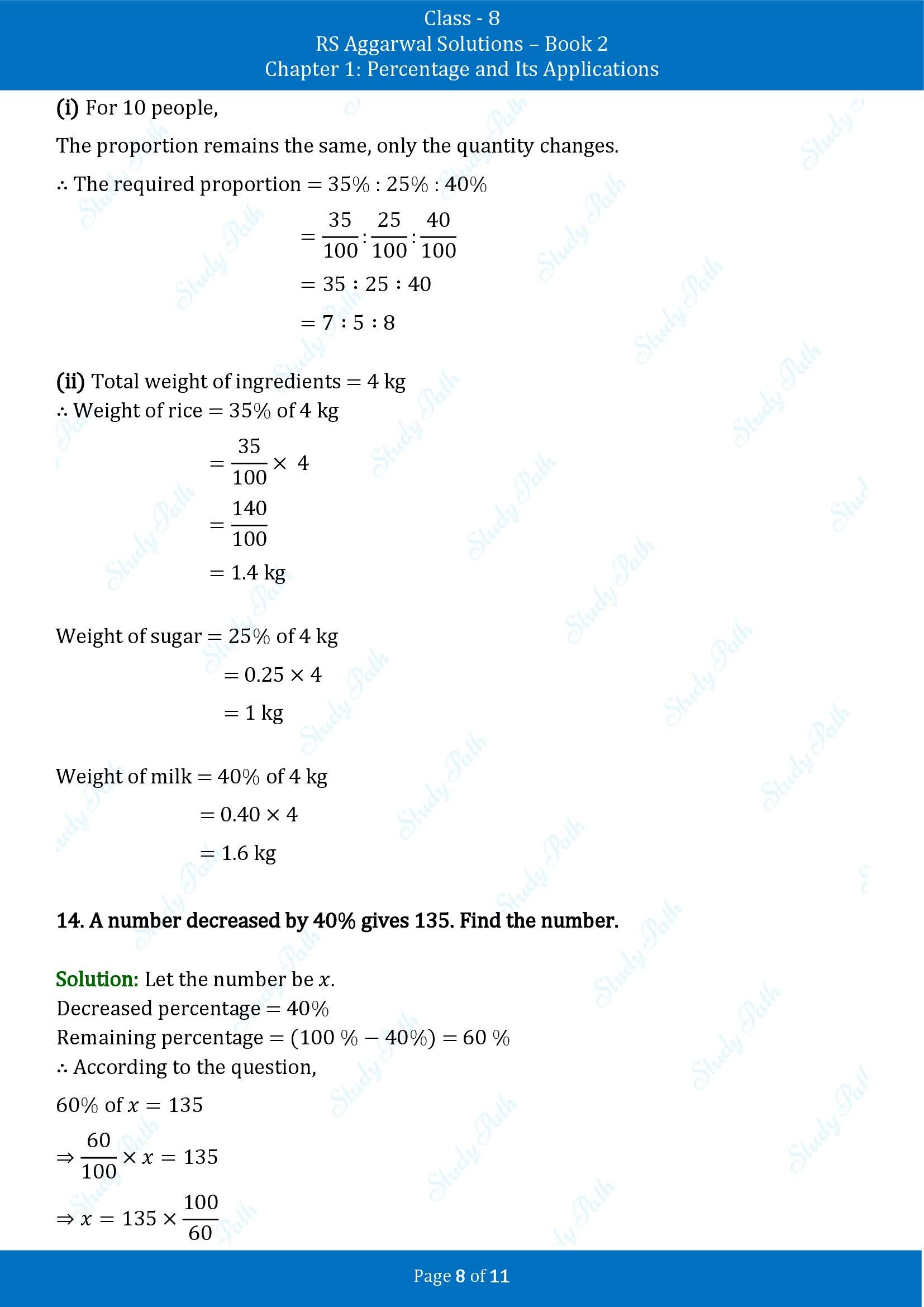 RS Aggarwal Solutions Class 8 Book 2 Chapter 1 Percentage and Its Applications Exercise 1A 00008