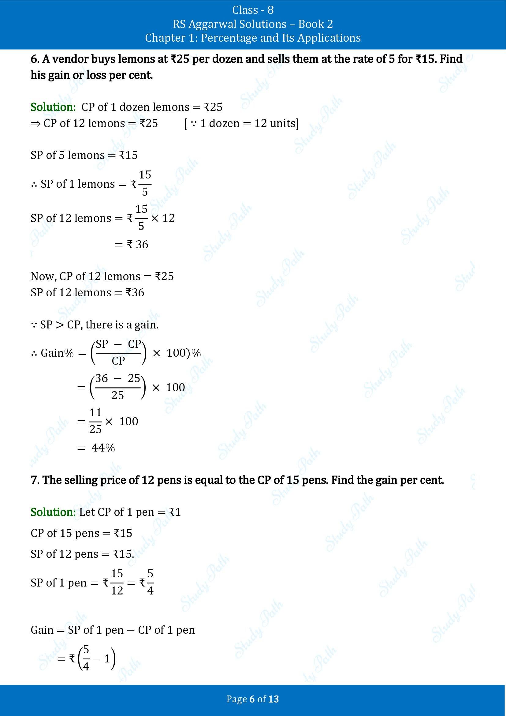 RS Aggarwal Solutions Class 8 Book 2 Chapter 1 Percentage and Its Applications Exercise 1B 00006