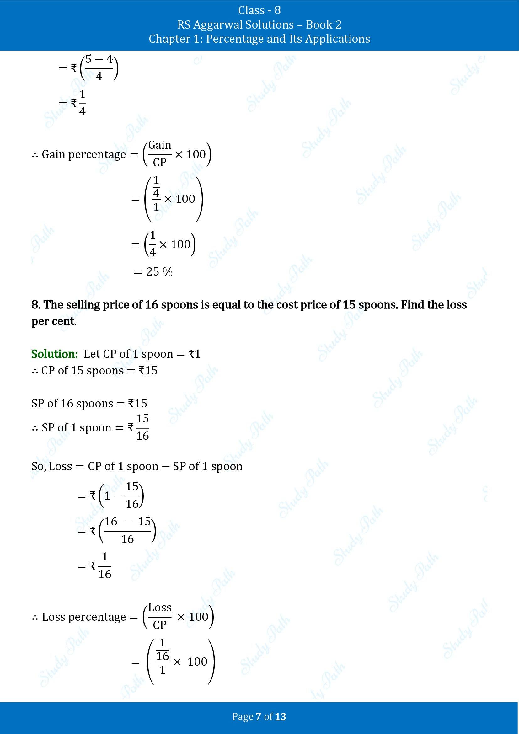 RS Aggarwal Solutions Class 8 Book 2 Chapter 1 Percentage and Its Applications Exercise 1B 00007