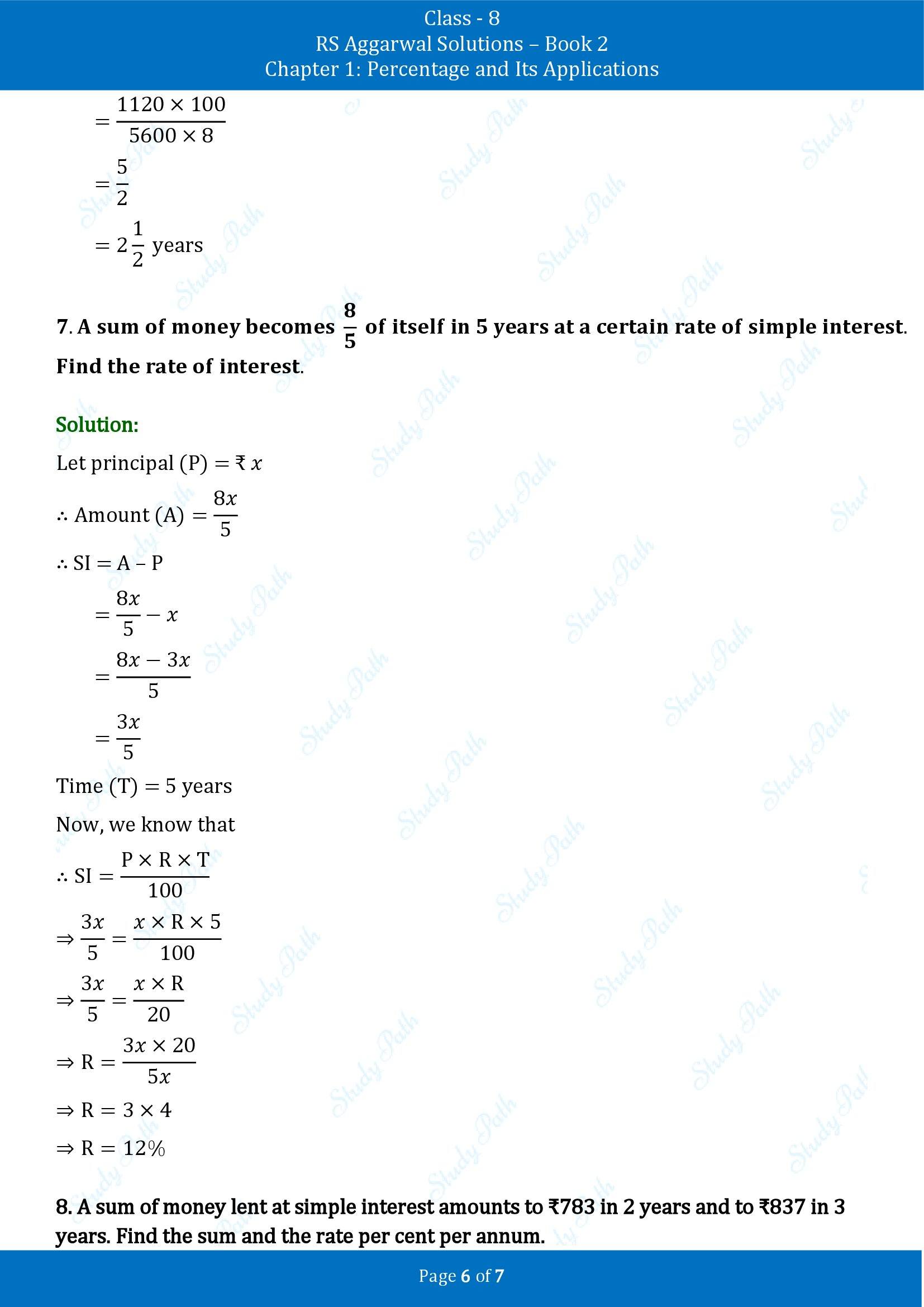 RS Aggarwal Solutions Class 8 Book 2 Chapter 1 Percentage and Its Applications Exercise 1C 00006