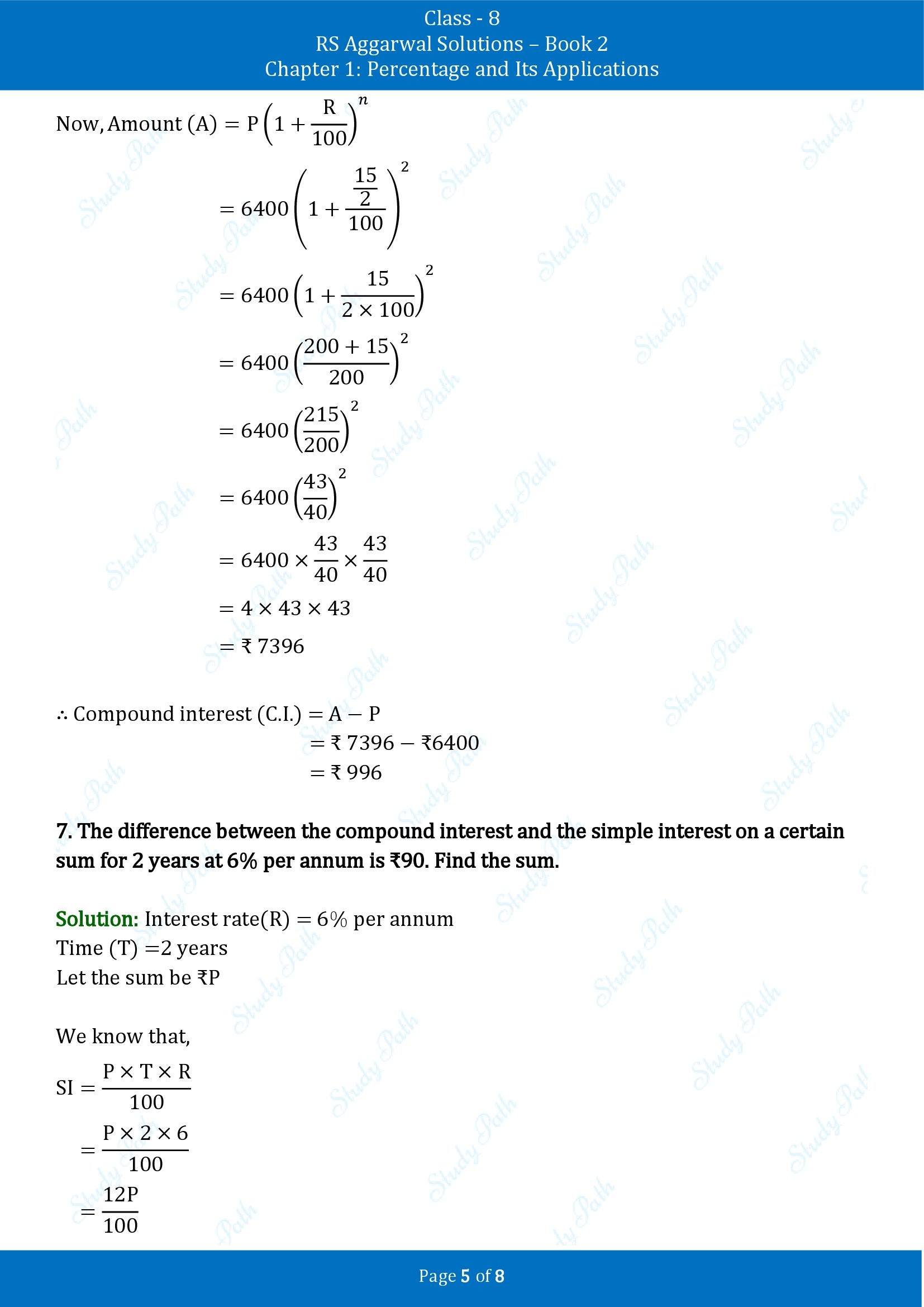 RS Aggarwal Solutions Class 8 Book 2 Chapter 1 Percentage and Its Applications Exercise 1D 00005