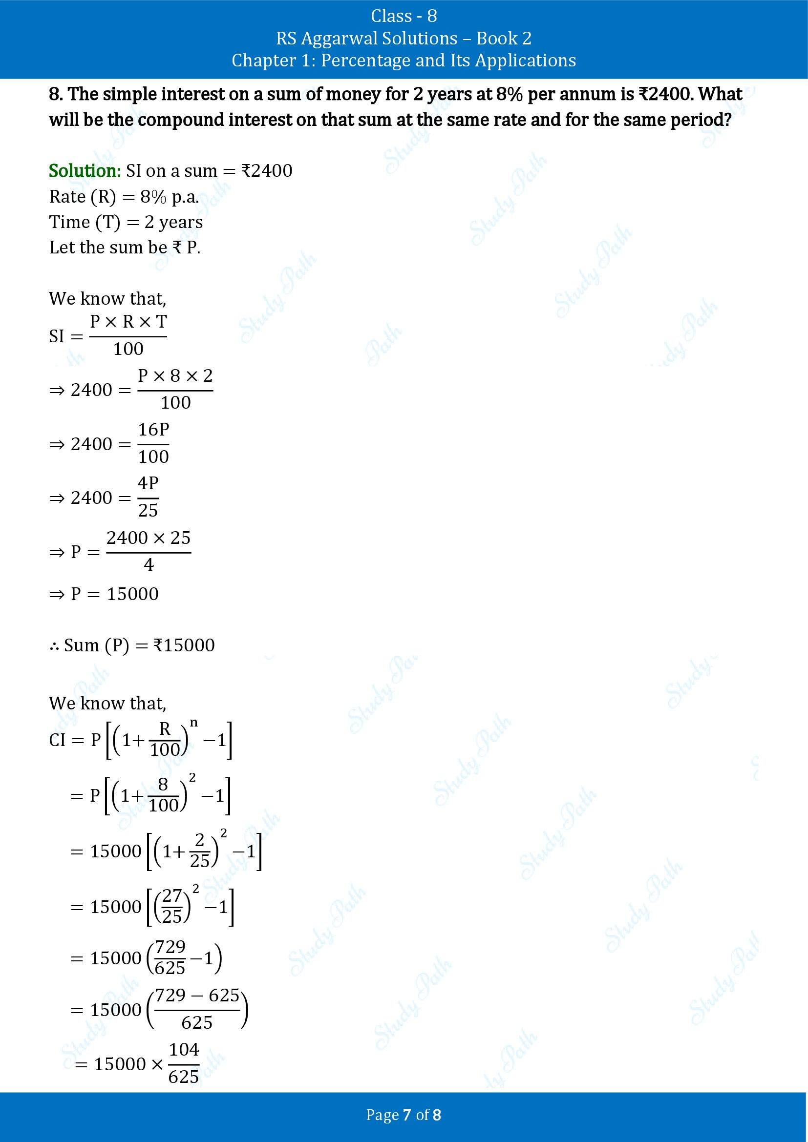 RS Aggarwal Solutions Class 8 Book 2 Chapter 1 Percentage and Its Applications Exercise 1D 00007