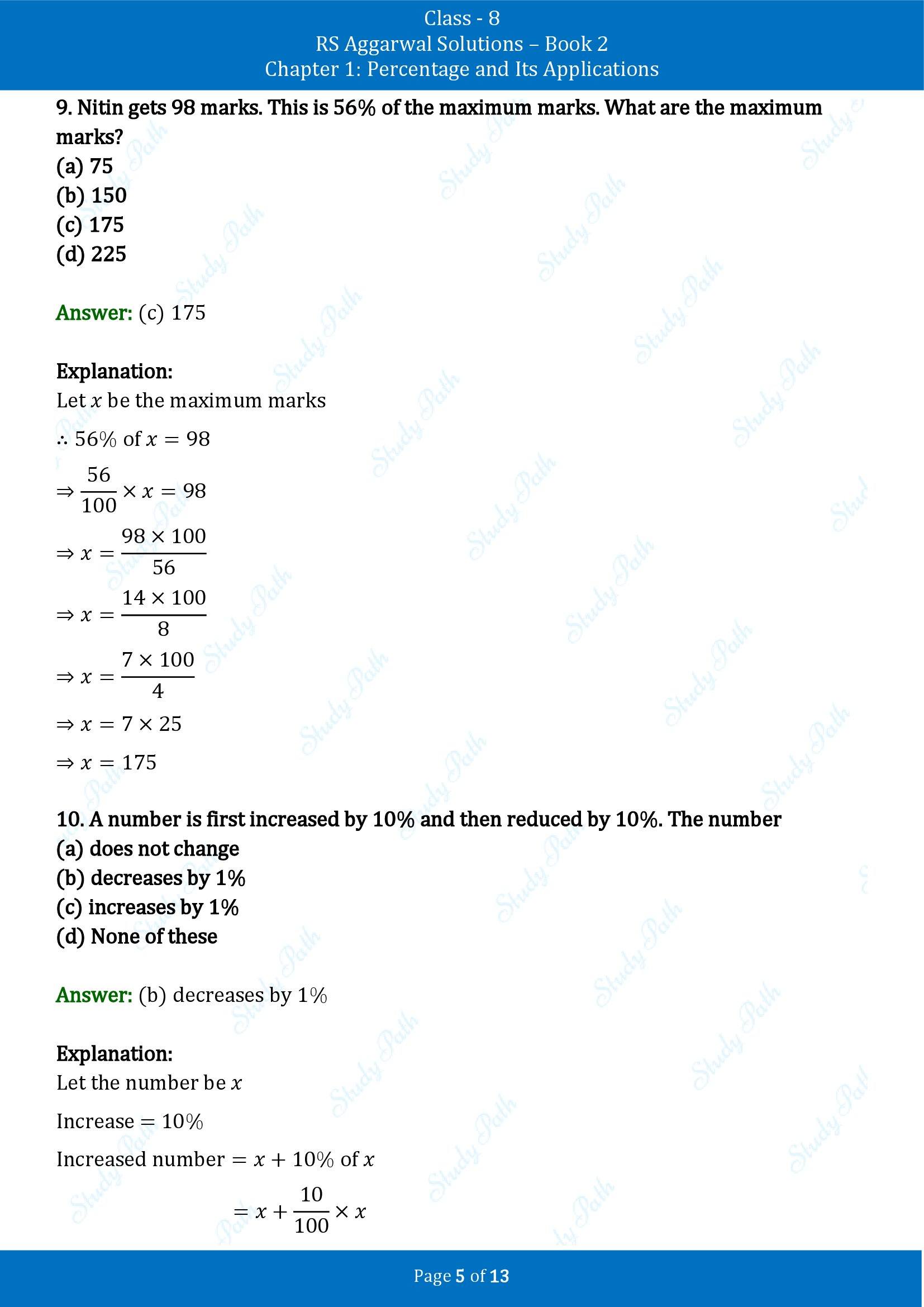 RS Aggarwal Solutions Class 8 Book 2 Chapter 1 Percentage and Its Applications Exercise 1E 00005