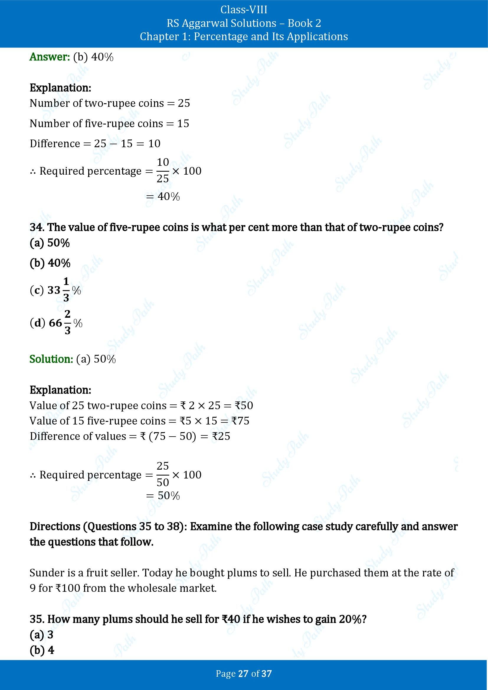 RS Aggarwal Solutions Class 8 Book 2 Chapter 1 Percentage and Its Applications Exercise 1F 00027