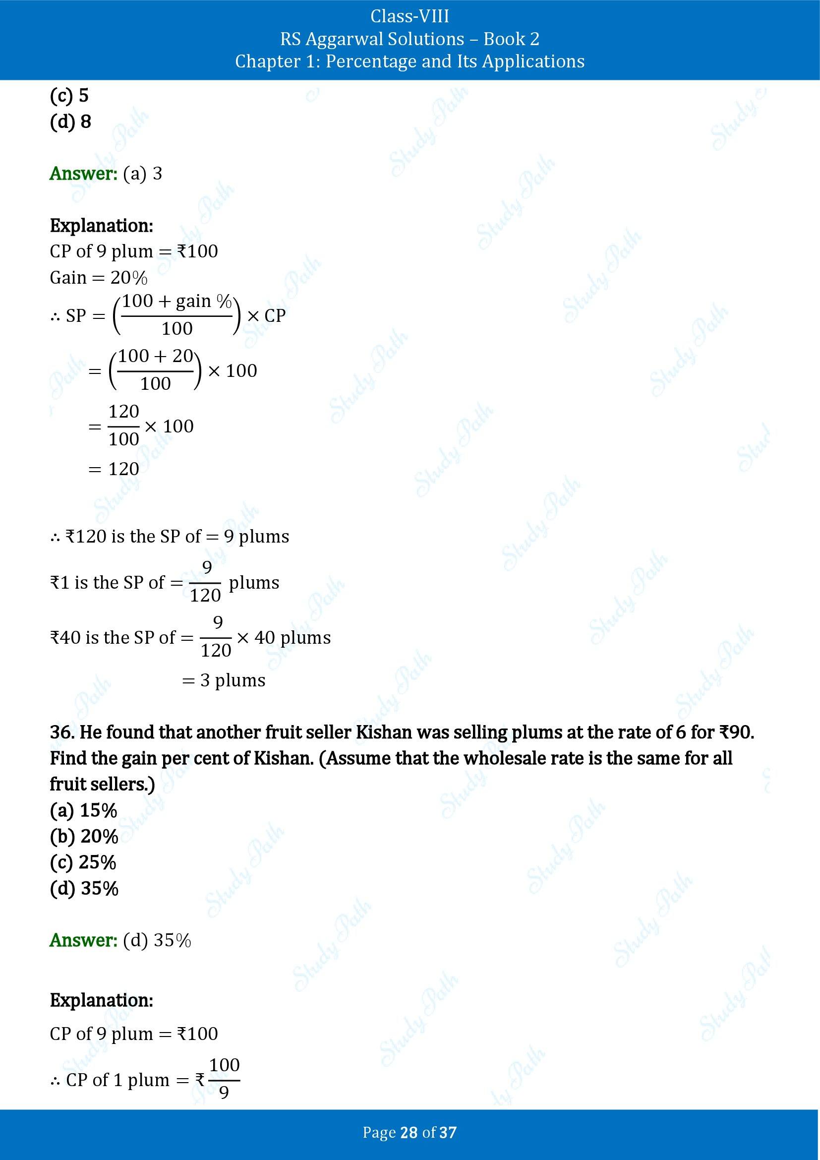 RS Aggarwal Solutions Class 8 Book 2 Chapter 1 Percentage and Its Applications Exercise 1F 00028