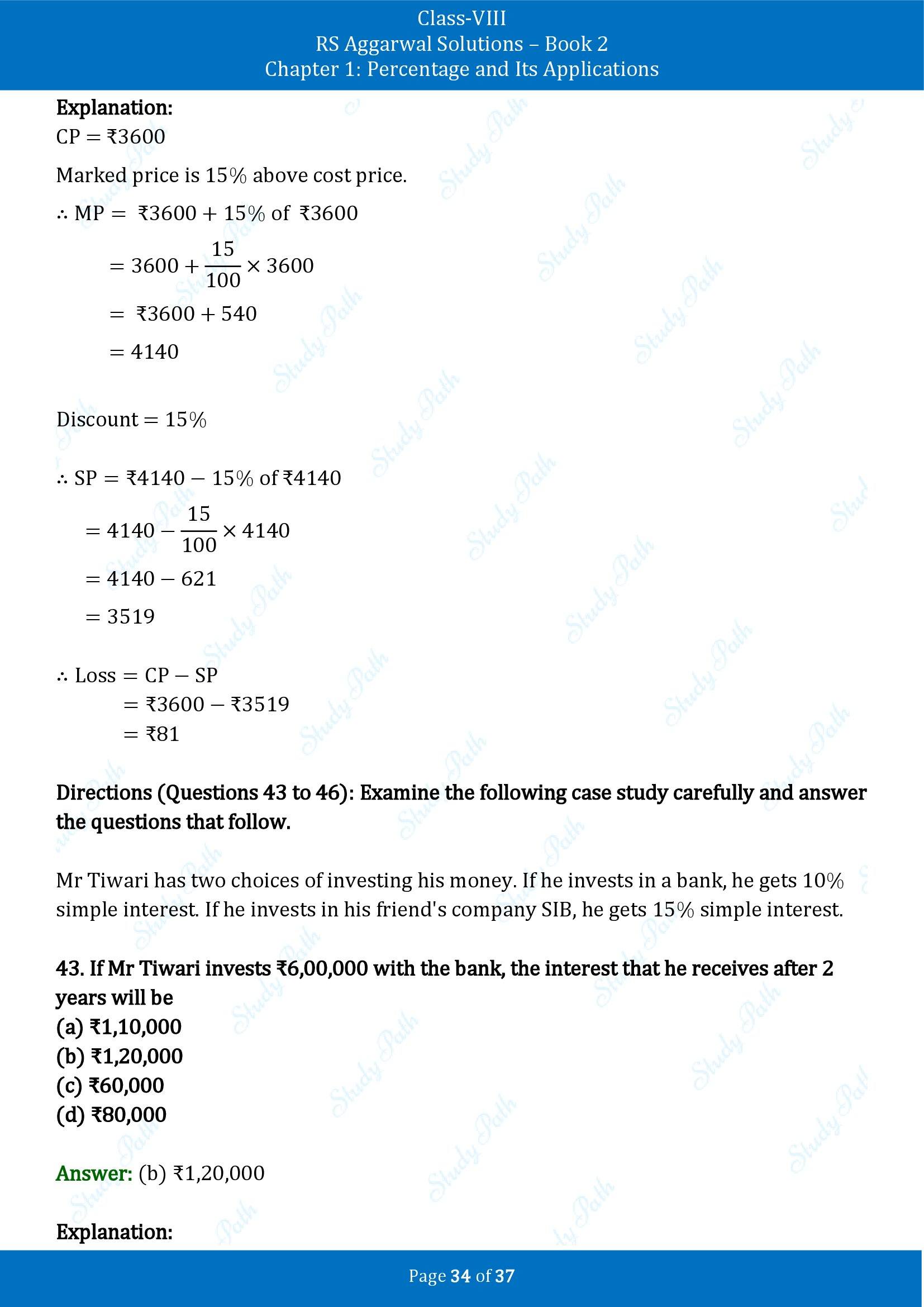 RS Aggarwal Solutions Class 8 Book 2 Chapter 1 Percentage and Its Applications Exercise 1F 00034