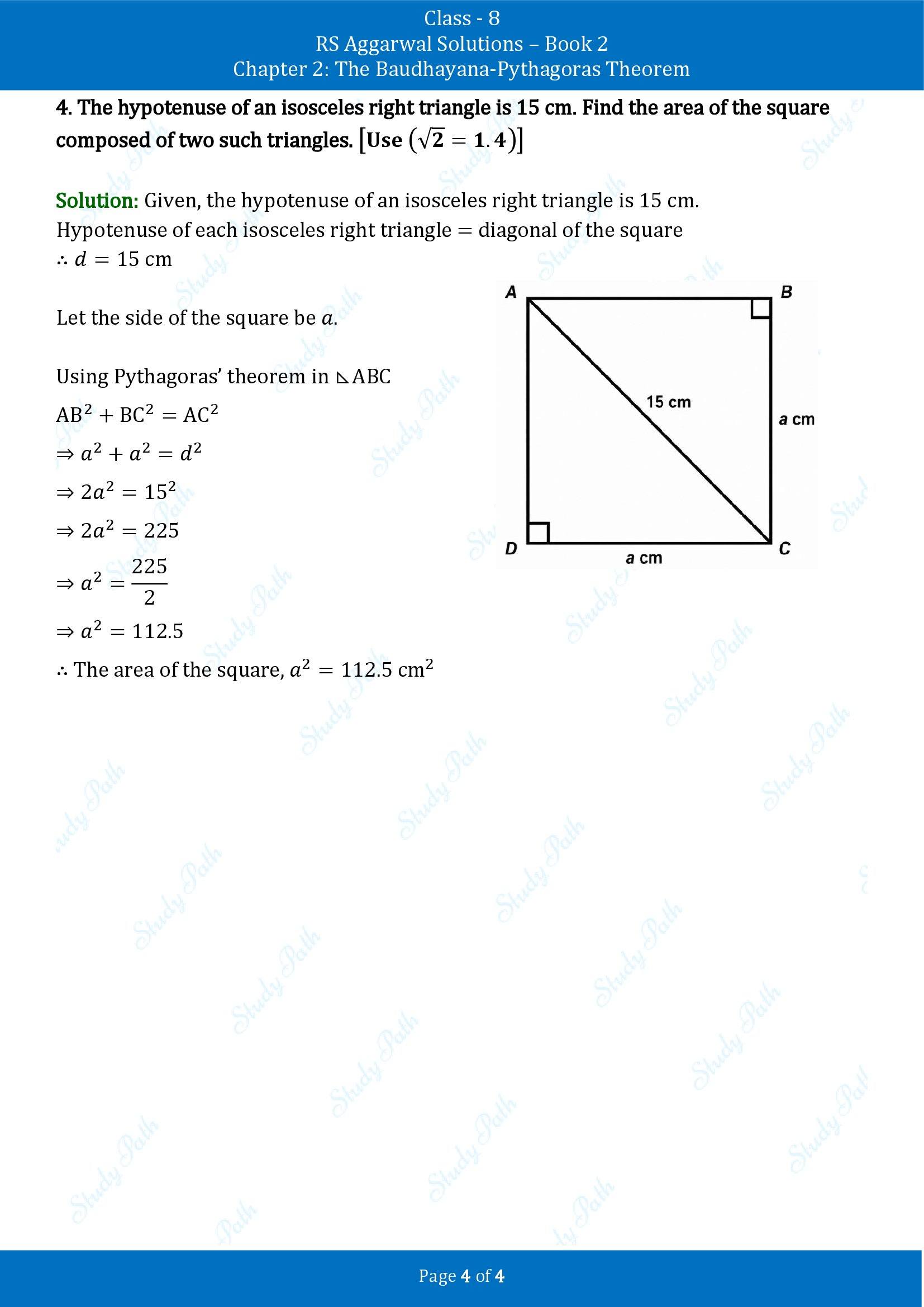 RS Aggarwal Solutions Class 8 Book 2 Chapter 2 The Baudhayana Pythagoras Theorem Exercise 2A 00004