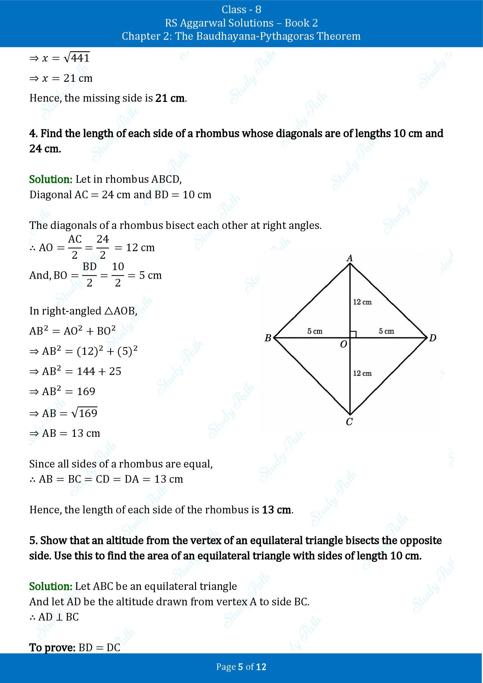 RS Aggarwal Solutions Class 8 Book 2 Chapter 2 The Baudhayana Pythagoras Theorem Exercise 2B 00005